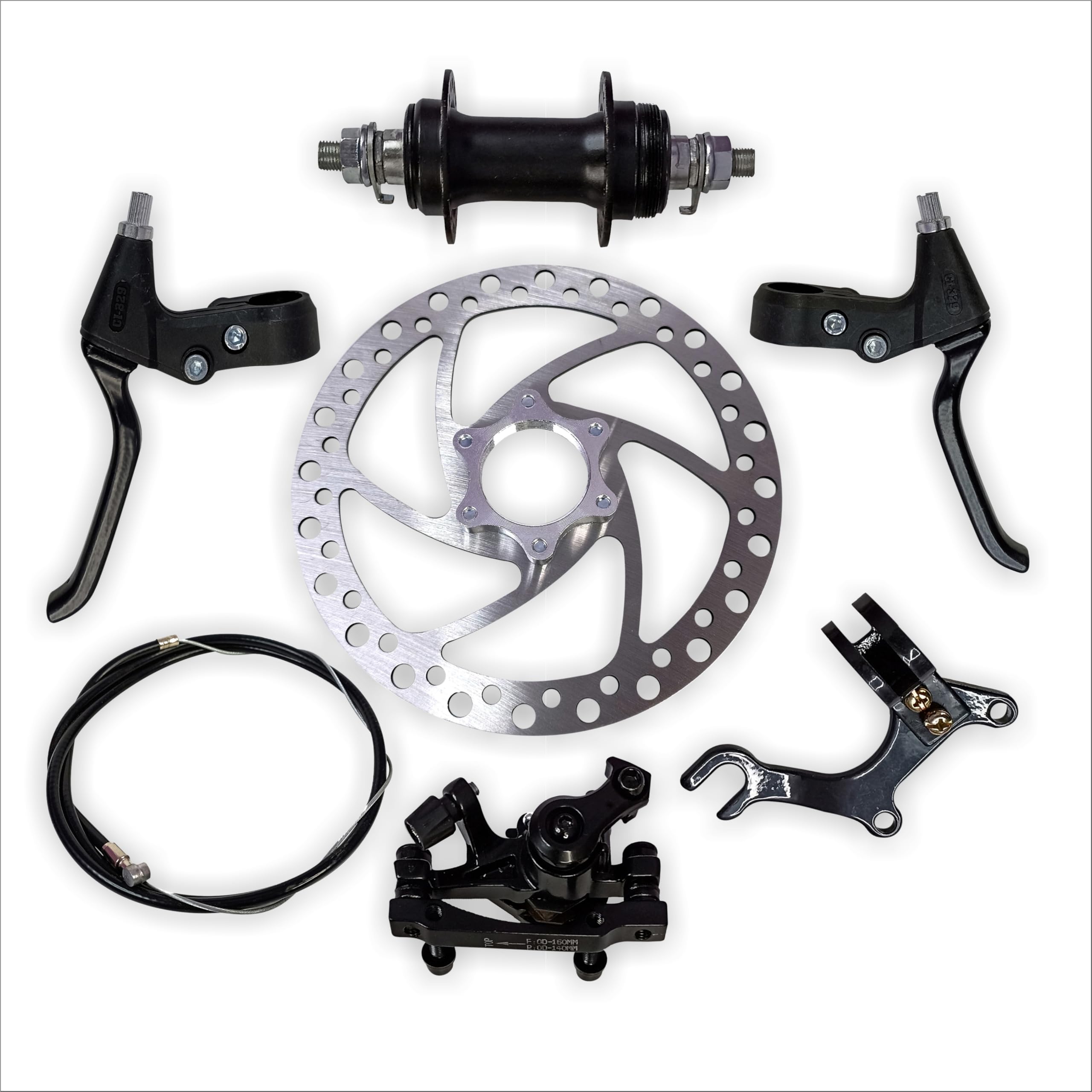 Complete Front Disc Brake Set Combo for Bicycles | Alloy Lever Clutch Set | Compatible with All Bicycles* | Includes Disc Brake Plate, Machine Caliper, Wire, Hub & Fork Clip