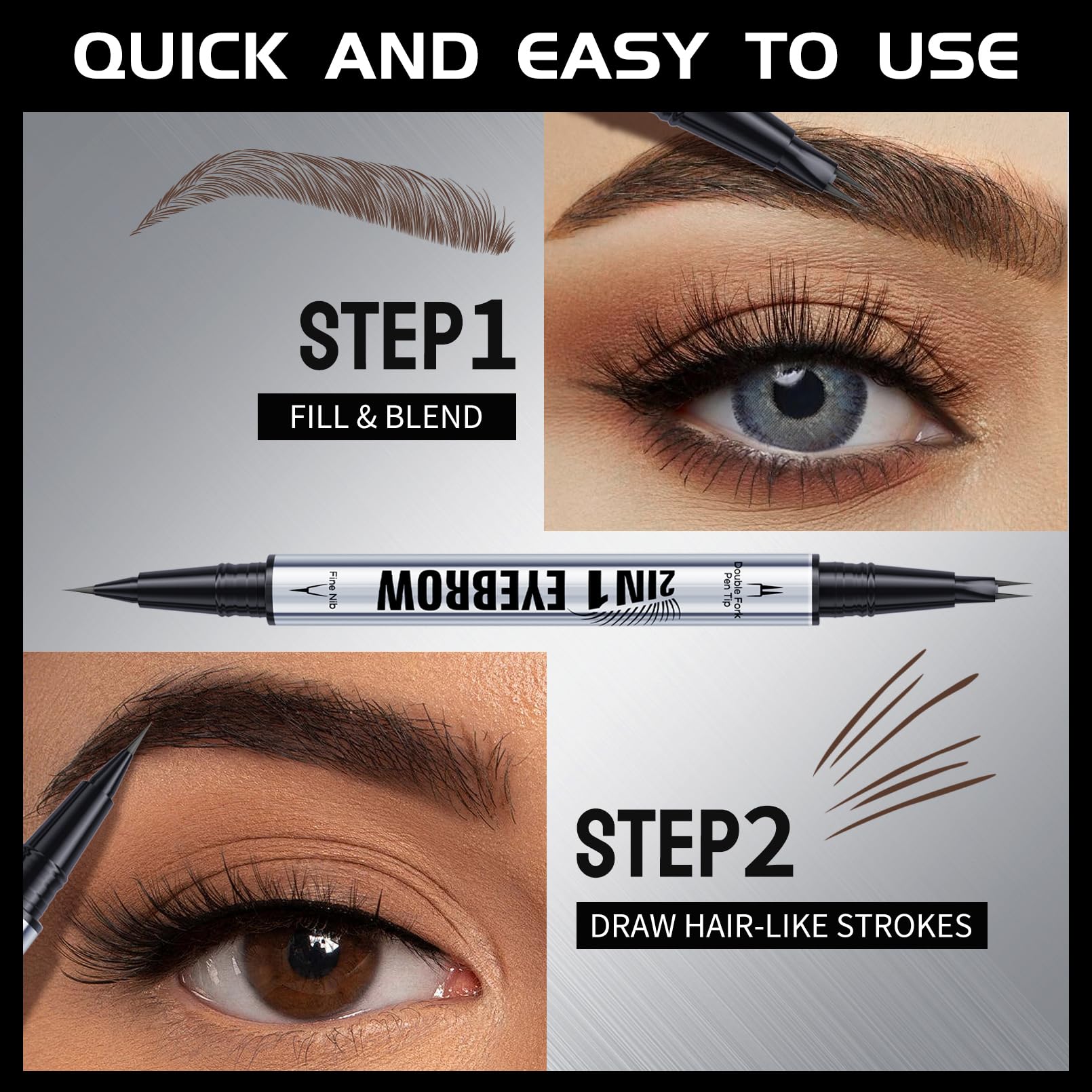 Eyebrow Pencil, Microblading Eyebrow Pen, 2-In-1 Dual-Ended Eye Brow Pencil with 2 Fork Tip & Precise Brush - Image 4