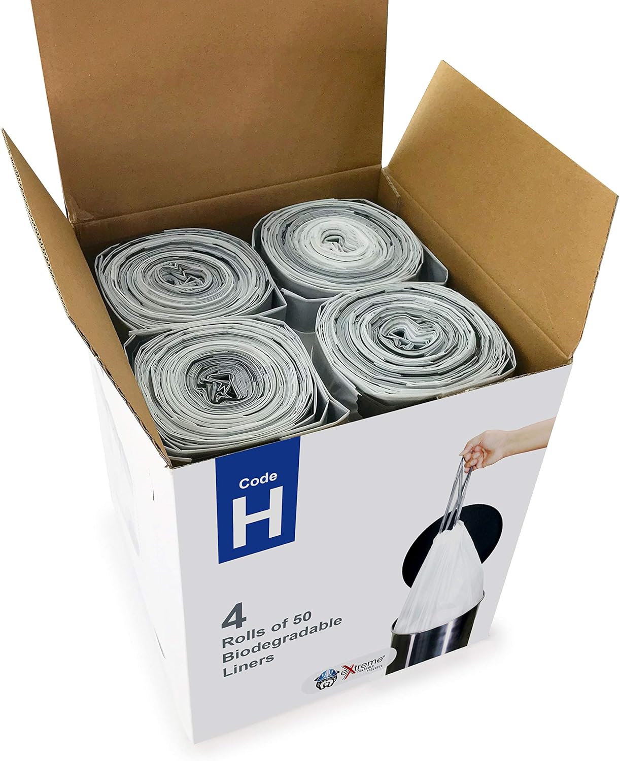 Compatible With Simplehuman Code H - 4 Refill Rolls (200 Count), Durable Custom Fit Plastic Trash Bags w/Drawstring - 30-35 Liter/ 8-9 Gallon Trash Cans - Heavy Duty Garbage Bags