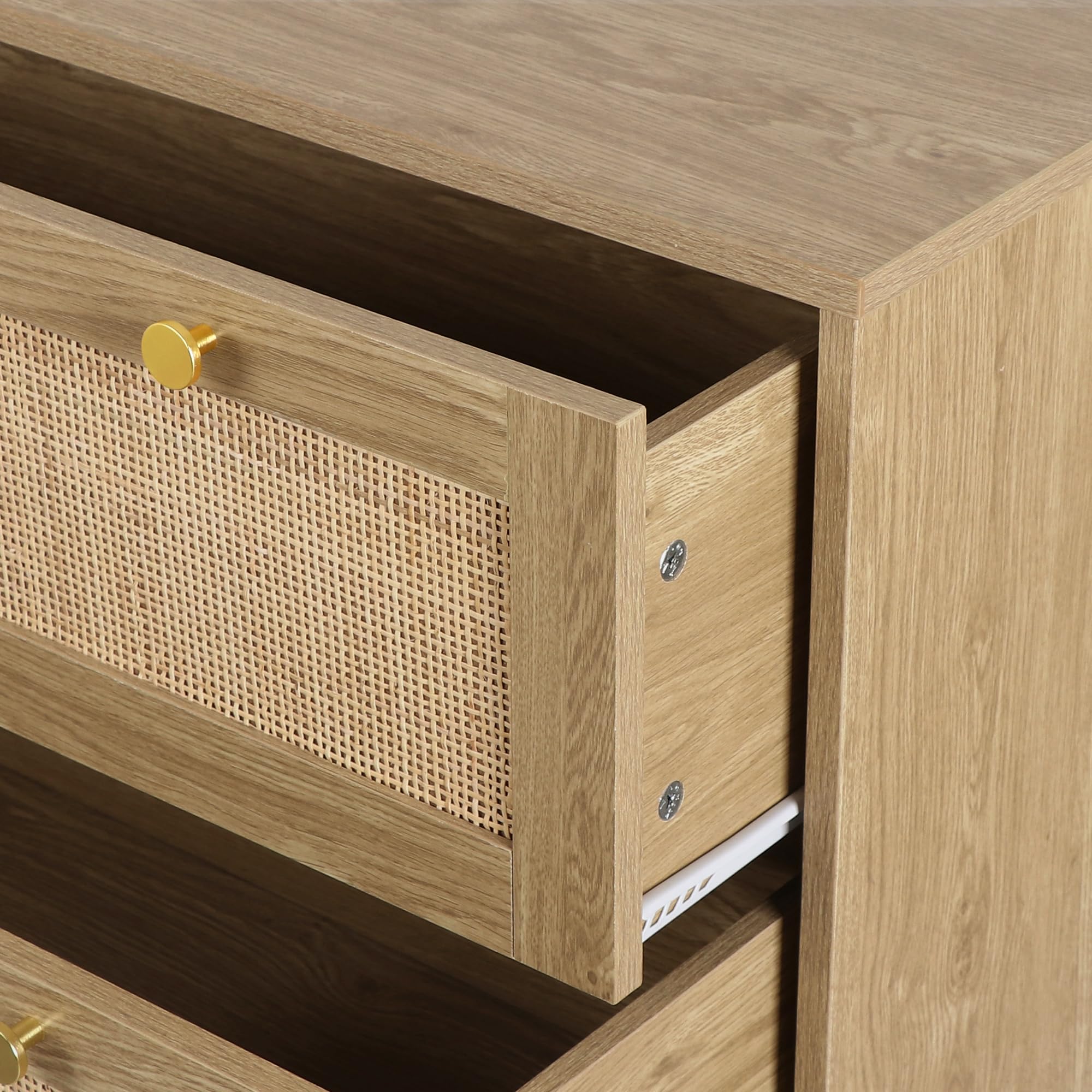 Rattan Cassettiera Camera da Letto, Comò Camera da Letto Moderno con 3 Cassetti, Gamba in Legno Massello, per Ingresso, Soggiorno, Cameretta e Corridoio 80 x 40 x 91.4 cm