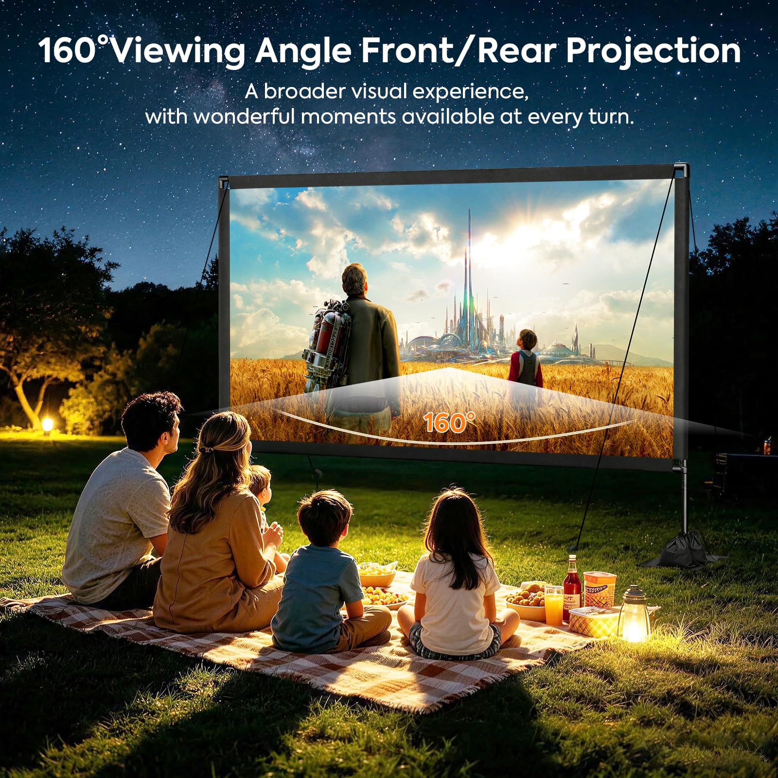 Schermo da 120 pollici con treppiede, 16:9, 4K HD, portatile, senza pieghe, proiettore anteriore e posteriore, per interni ed esterni, con borsa per il trasporto, ideale per home theater, giardino e