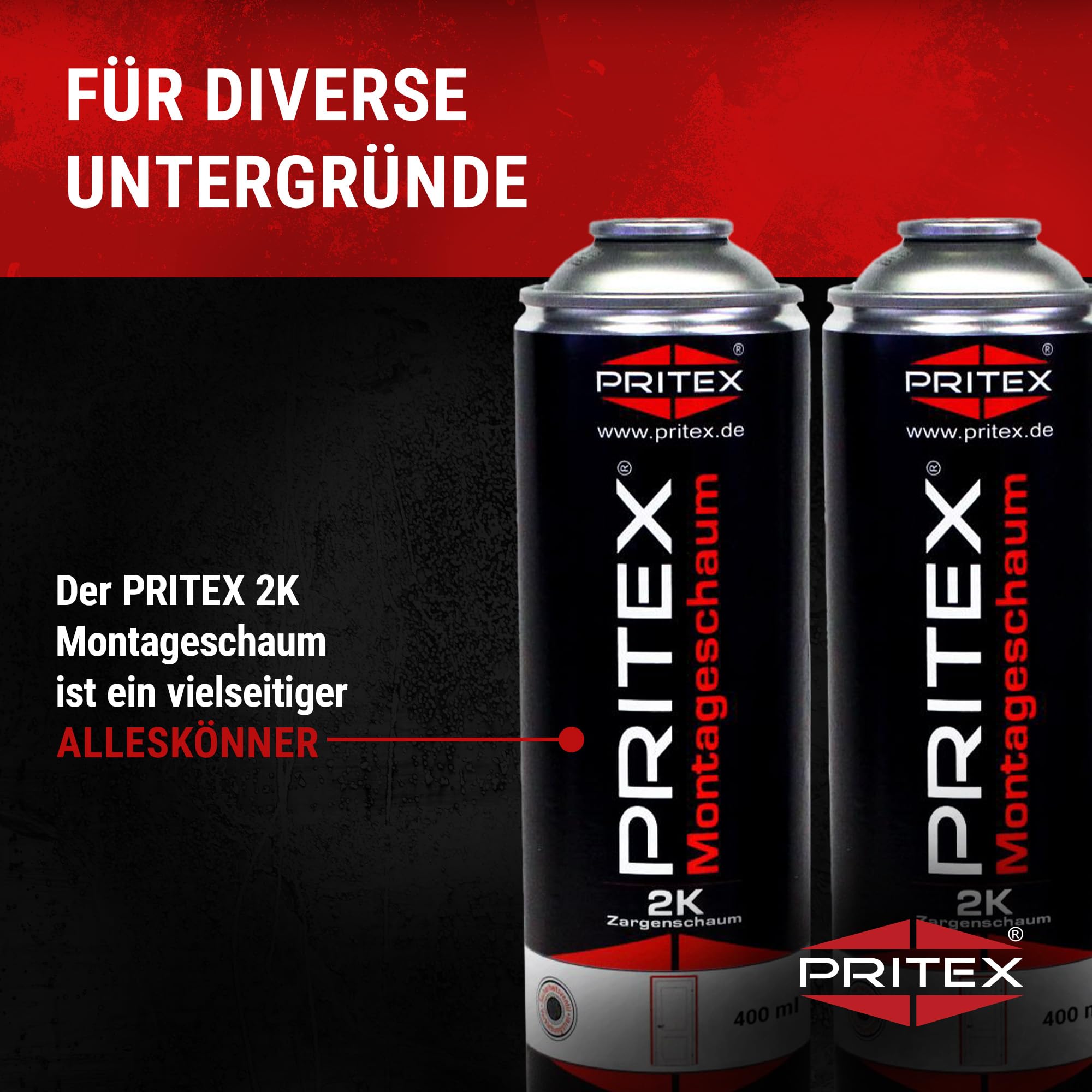 PRITEX 2K Montageschaum 400ml, Zargenschaum mit Aussprührohr