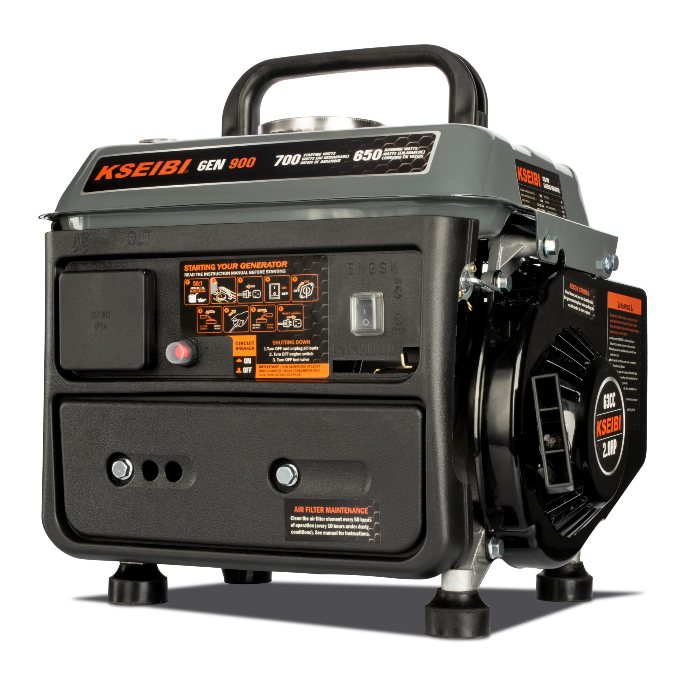 KSEIBI Gasoline Generator GEN 900 – 700W Portable Power Generator, 4L Fuel Tank, 63CC Single Cylinder – Ideal for Camping, Home, and Outdoor Power Needs