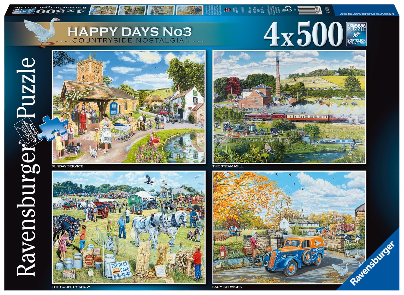 Ravensburger Happy Days No.3 Countryside Nostalgia 4x 500 Piece Jigsaw Puzzles for Adults and Kids Age 10 and Up