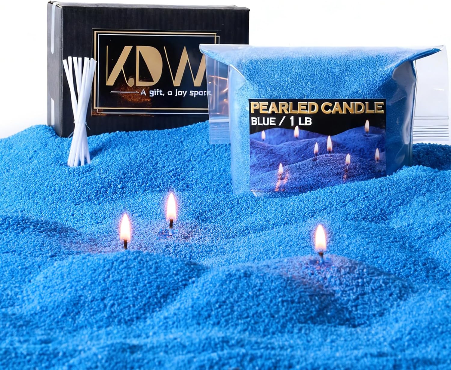 Candle Sand Wax Kit- 1lb Pearled Candle Sand with Wicks(10) DIY Pearled Candle Making Kit Refillable Beaded Wax Set for Home Decor & Gifts(Blue)