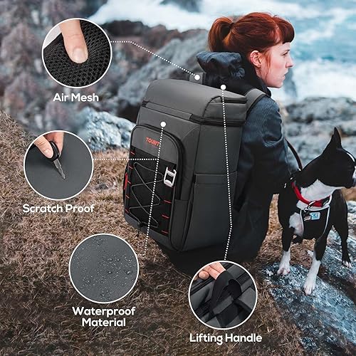 Miniatura 7 de TOURIT Mochila enfriadora aislada a prueba de fugas, 30 latas, 2 compartimentos aislados gruesos, bolsa térmica, impermeable, ligera, playa, viajes,