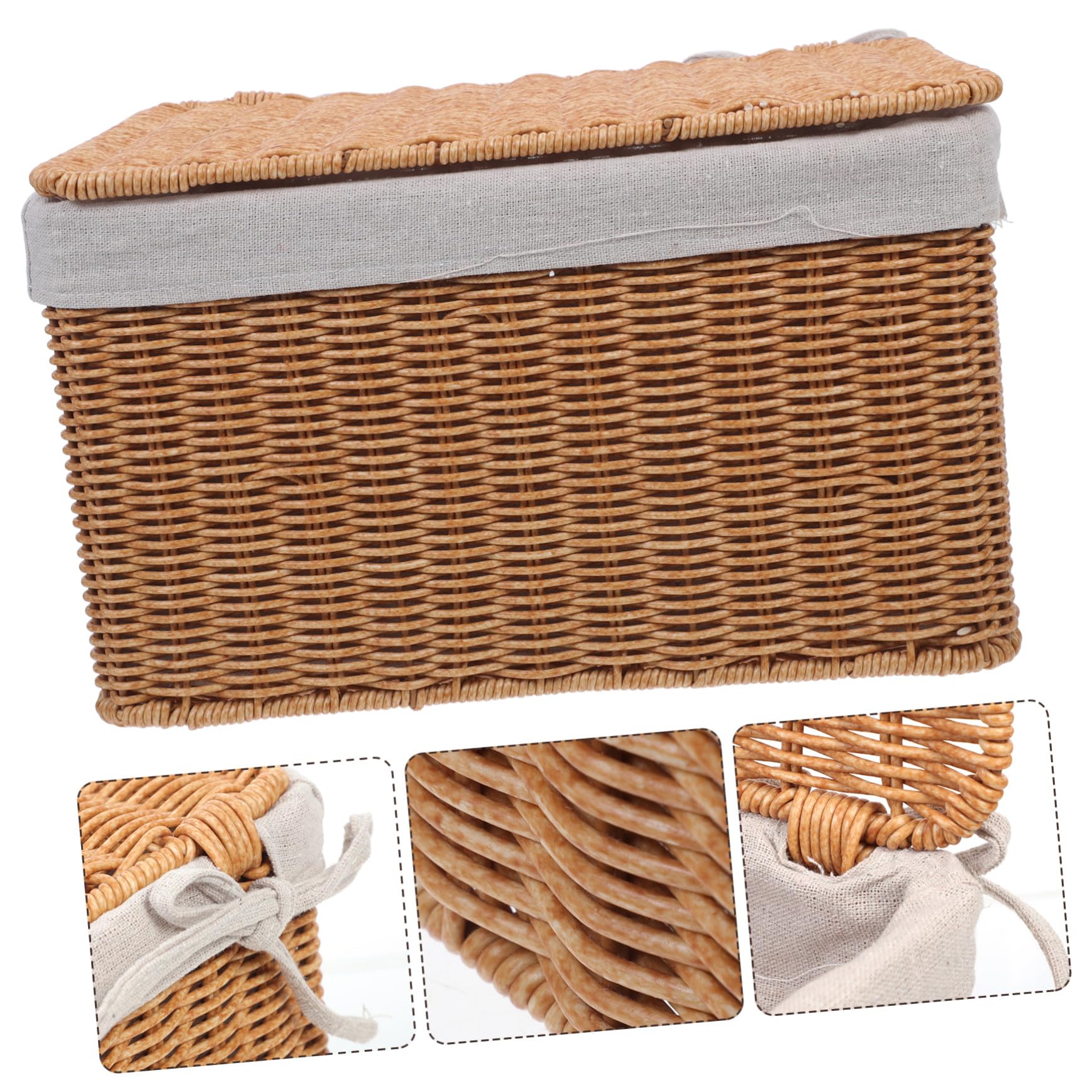Hemobllo Cesta De Almacenamiento Tejida Mano Con Tapa Cesta De Mimbre Para Dormitorio Lavandería y Cocina Organizador Con Asas y Forro Para Artículos Diversos y Ropa De Cama