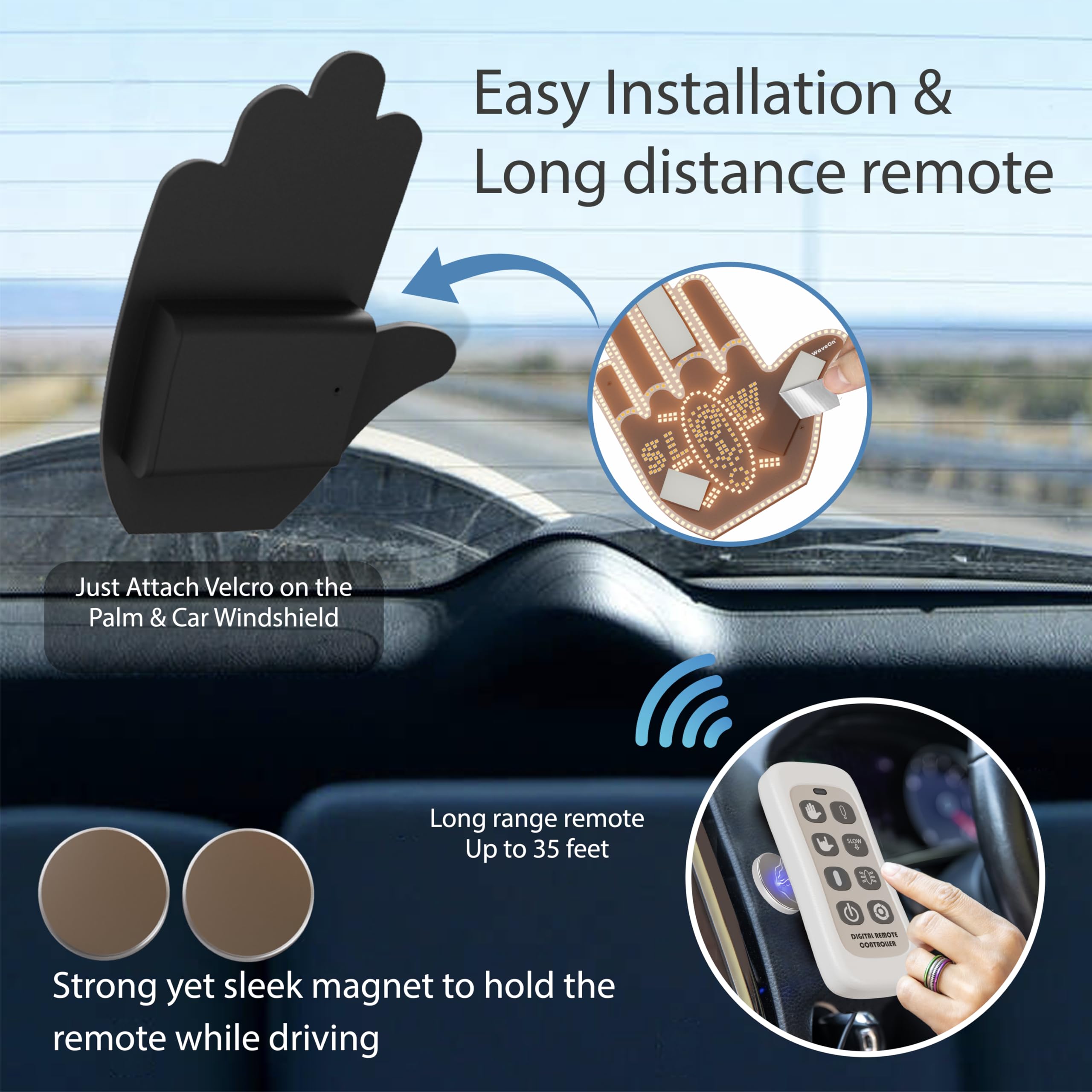 Funny Hand Gesture LED Light For Car Window Communication WaveOn Pro ...