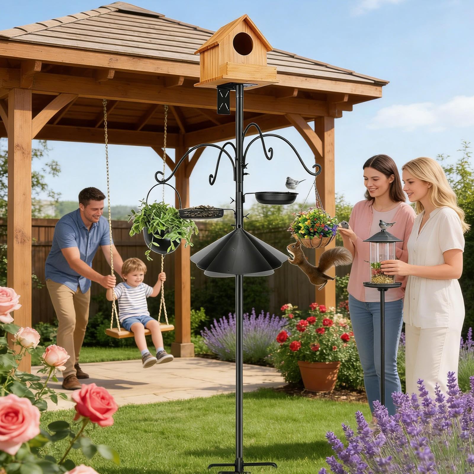 Grand Poteau pour Mangeoire à Oiseaux Support Stable Et Robuste | Poteaux de Mangeoire d'Oiseaux pour Extérieur 234 cm avec Baffle Anti-Écureuils Pour Attirer la Faune au Jardin Cour Pelouse