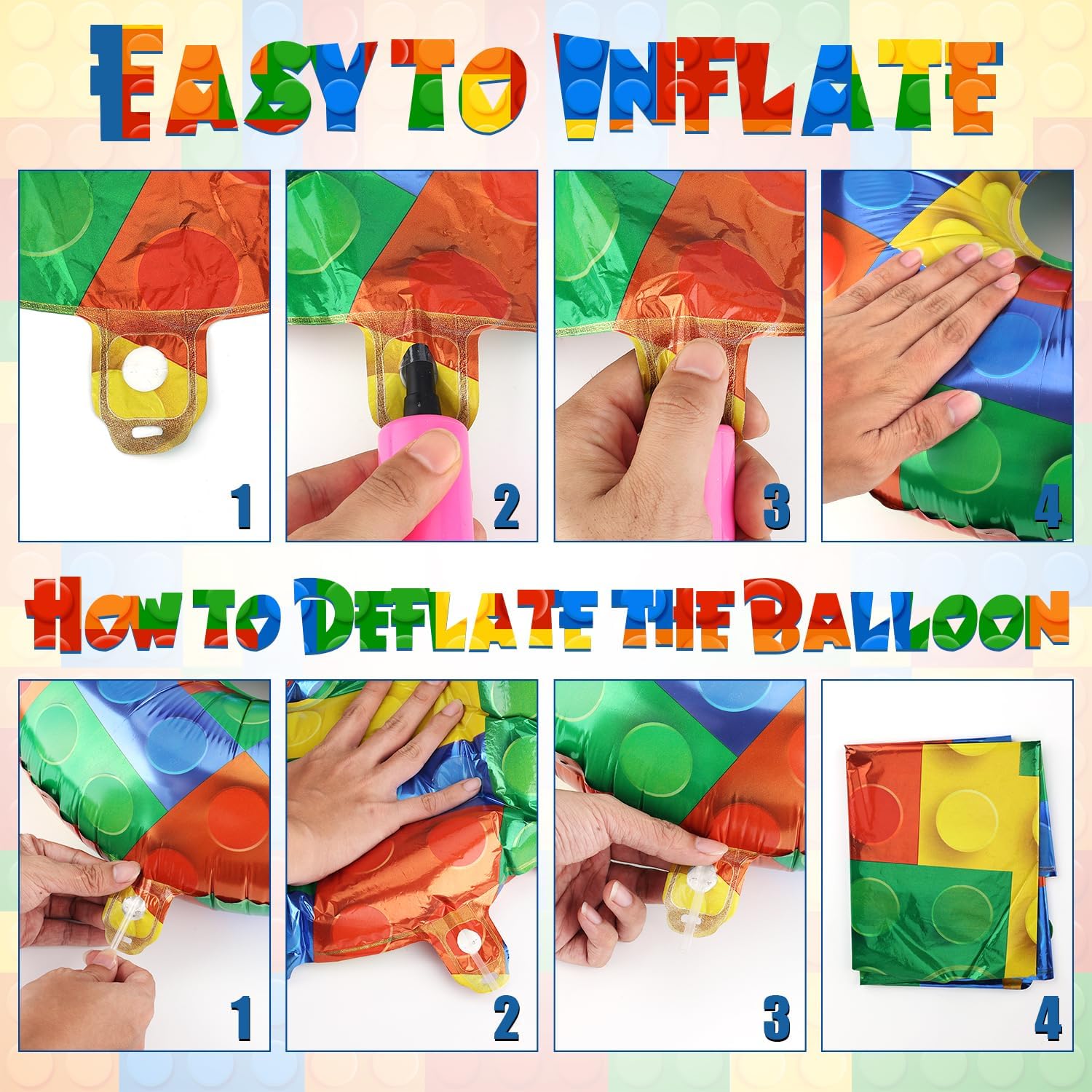 32 Inch Building Block Number Balloon, Colorful Number Block Foil Balloons Helium Balloon Numbers for Birthday Brick Theme Party Decorations (Number 7)