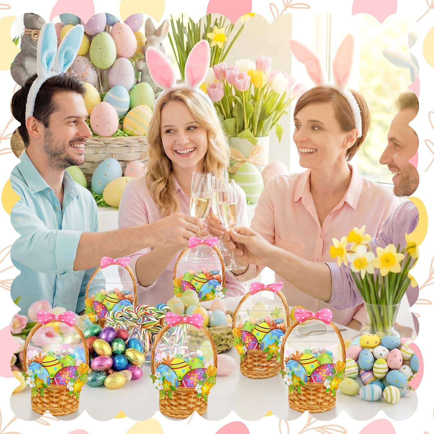 Eaasty 50 Pcs Easter Gift Bags Easter Basket Treat Bags with Handle Resealable Colorful Eggs Floral Bow Plastic Sealing Candy Pouches for Egg Hunt Holiday Party Candy Gift Wrap Supplies Decorations - Image 7