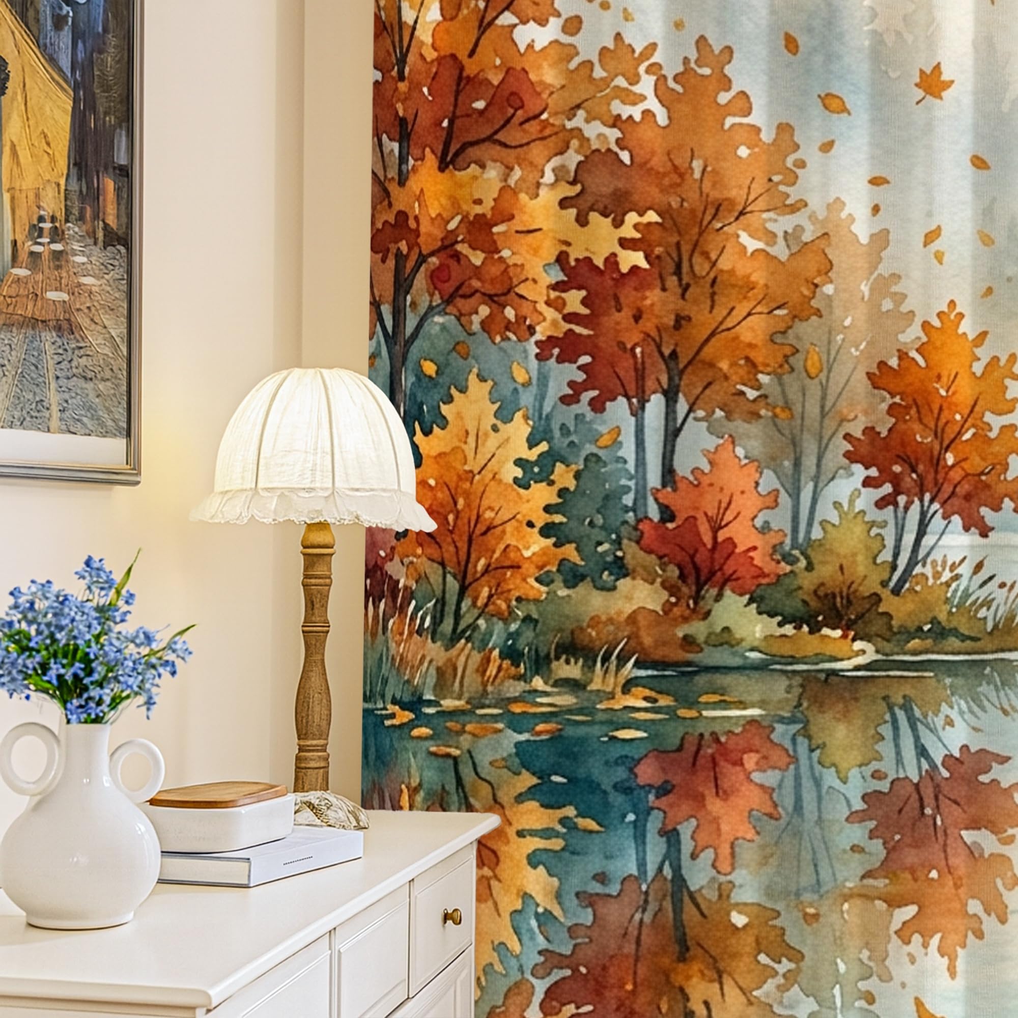 Rideaux occultants de haute qualité 132x241 cm avec motifs arbres rustiques chic