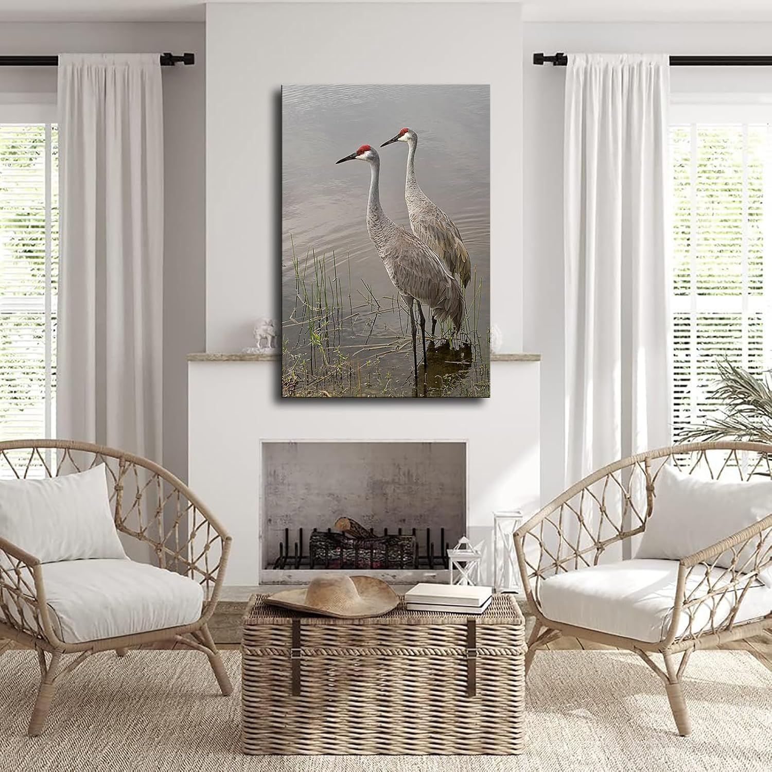 MTfybk Pair of Sandhill Cranes in The Water Stretched Poster Canvas Printing Wall Art Painting for Bedroom Home Office Decoration (12×18inch framed) image 2