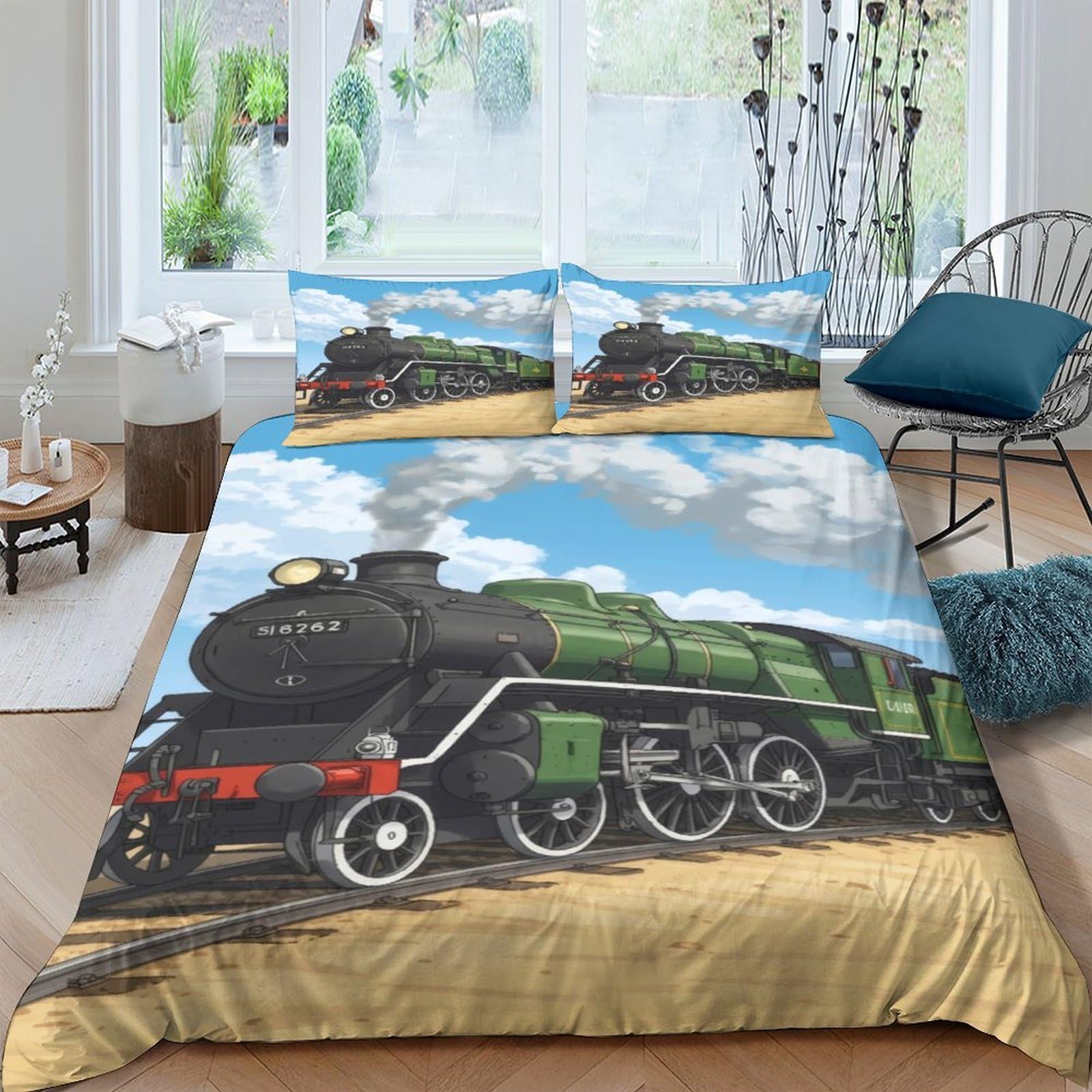 Ctjqhvkz Style-3 3D Printed Steam Train Fitted Sheet Microfiber Soft Breathable Railway Landscape Bed Cover For Bedroom Dorm Decor Single（135X200cm）
