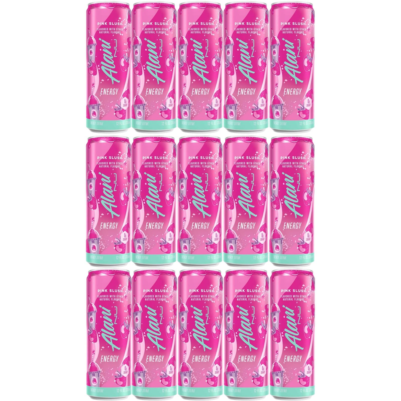 AIani. Nu Sugar Free Energy Drink - Pack Of 15 - Pink Slush (Strawberries & Cream) Flavor - -12 fl. oz - By The Munchie Mix
