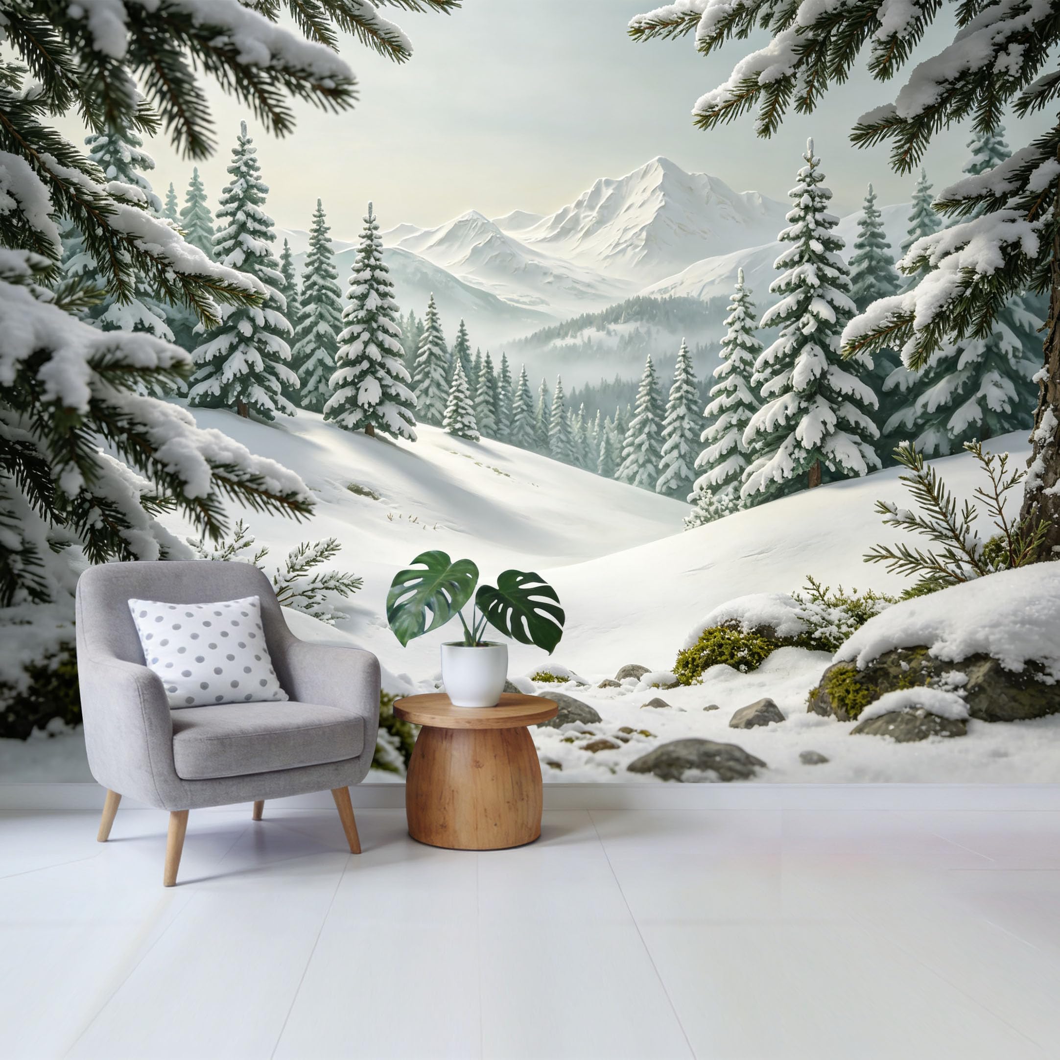 Qzlithotic Yq2605250747 Custom Size Wall Mural Snowy Mountain Forest Landscape Pine Trees Winter Scenery Selfadhesive Wall Fabric Removable Wallpaper For Home Office Decor
