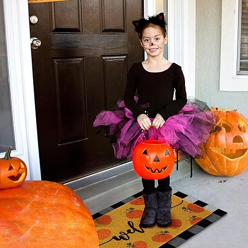 Miniatura 5 de Fabbay 2 tapetes de bienvenida de otoño, alfombra de búfalo en capas, tapete de fibra de coco de Halloween, tapete de calabaza para otoño, otoño,