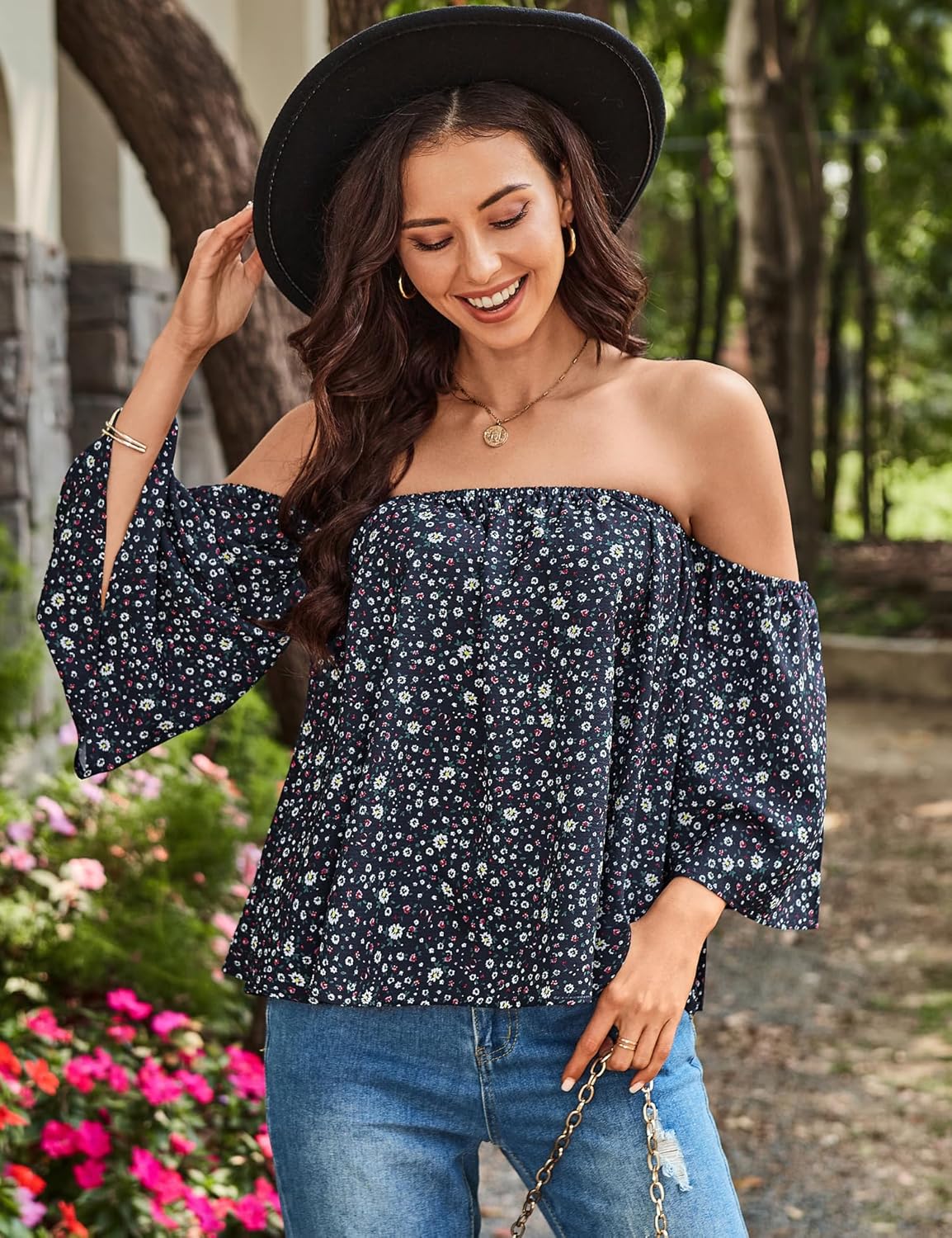 Bluetime Women Summer Off Shoulder Chiffon Blouse Ruffles Short Sleeves Tops Casual T Shirt