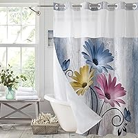 Vista 10 de Muuyi Cortina de Ducha Floral de Acuarela Azul, Cortina de Ducha Sin Gancho, Cortinas de Ducha de Poliéster con Broche en Tela, Ventana Superior