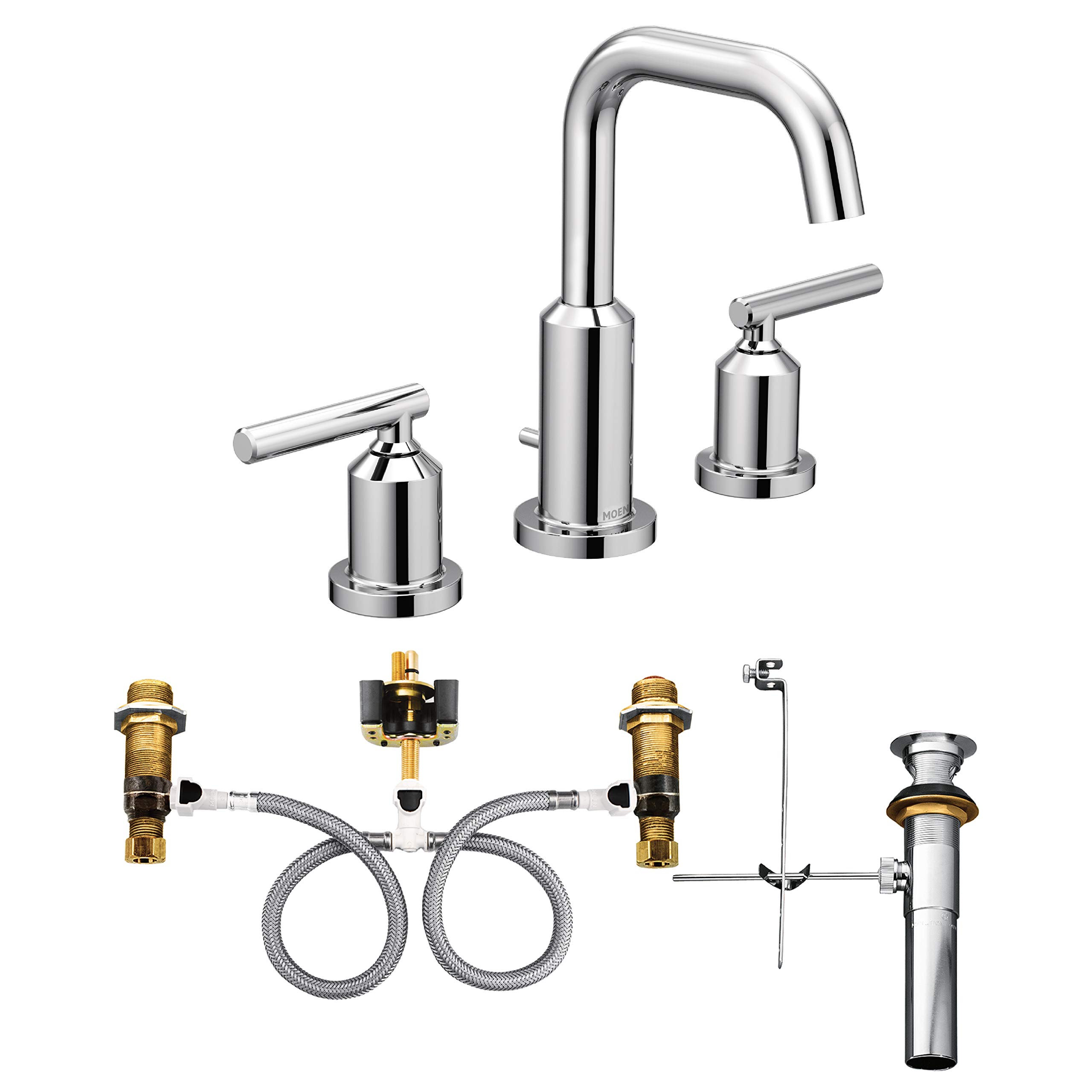 Moen Gibson widespread bathroom faucet with pop up drain and rough in