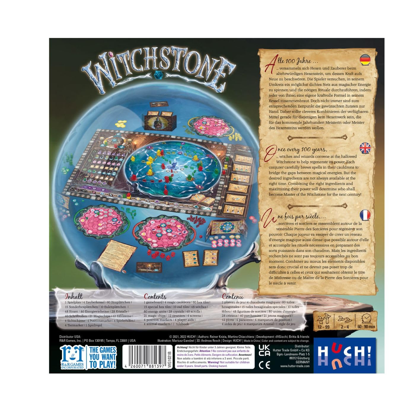 HUCH!, Bundle Witchstone + Erweiterung Full Moon - Strategiespiel und Erweiterung mit 4 Großmeisterfiguren und 2 Modulen, für 2-4 Spieler ab 12 Jahren