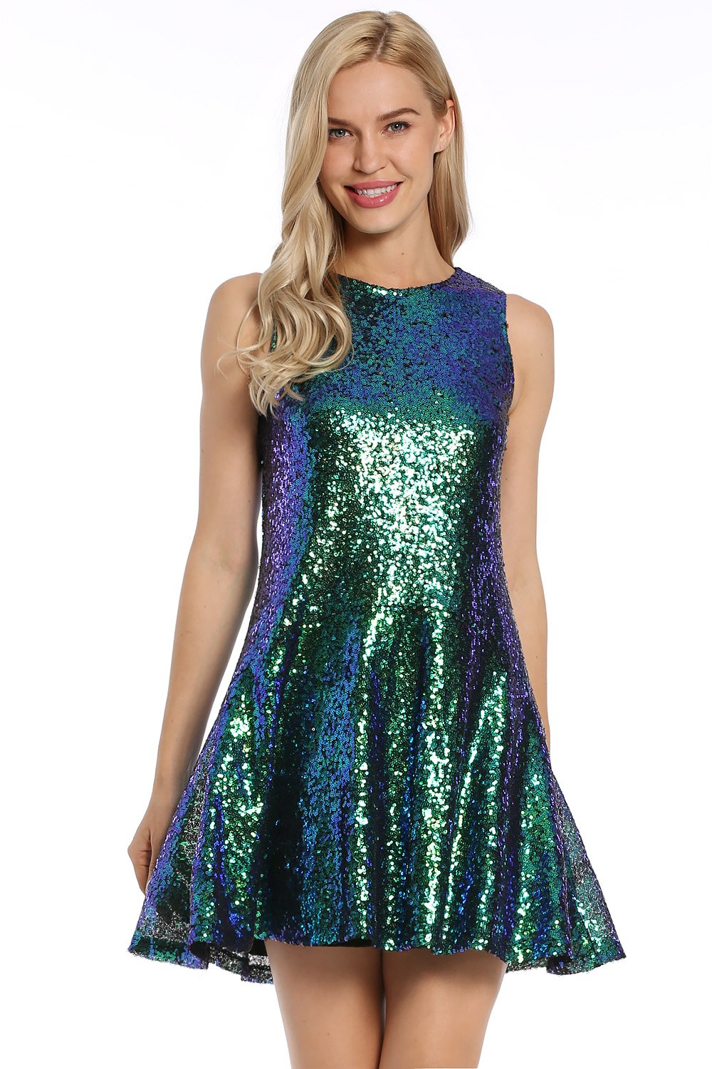 Women's Sequin Halter Drop-Waist Mini Party Dress - Green, S
