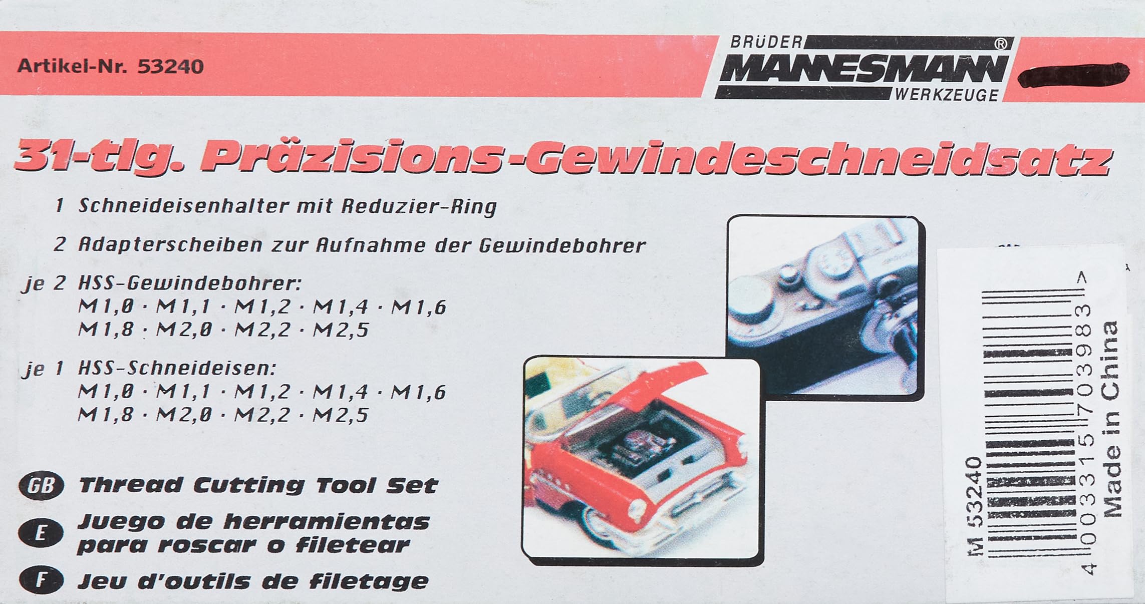 Brueder Mannesmann Werkzeuge M53240 Set de tarauds et filières