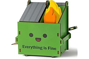 Mini Desk Dumpster Fire Pencil Holder with Flame Note Cards