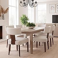 Vista 26 de HNY Juego de 6 sillas de comedor de estilo de mediados de siglo, con tapizado en tela de lino de estilo granja, respaldo curvo, para cocina