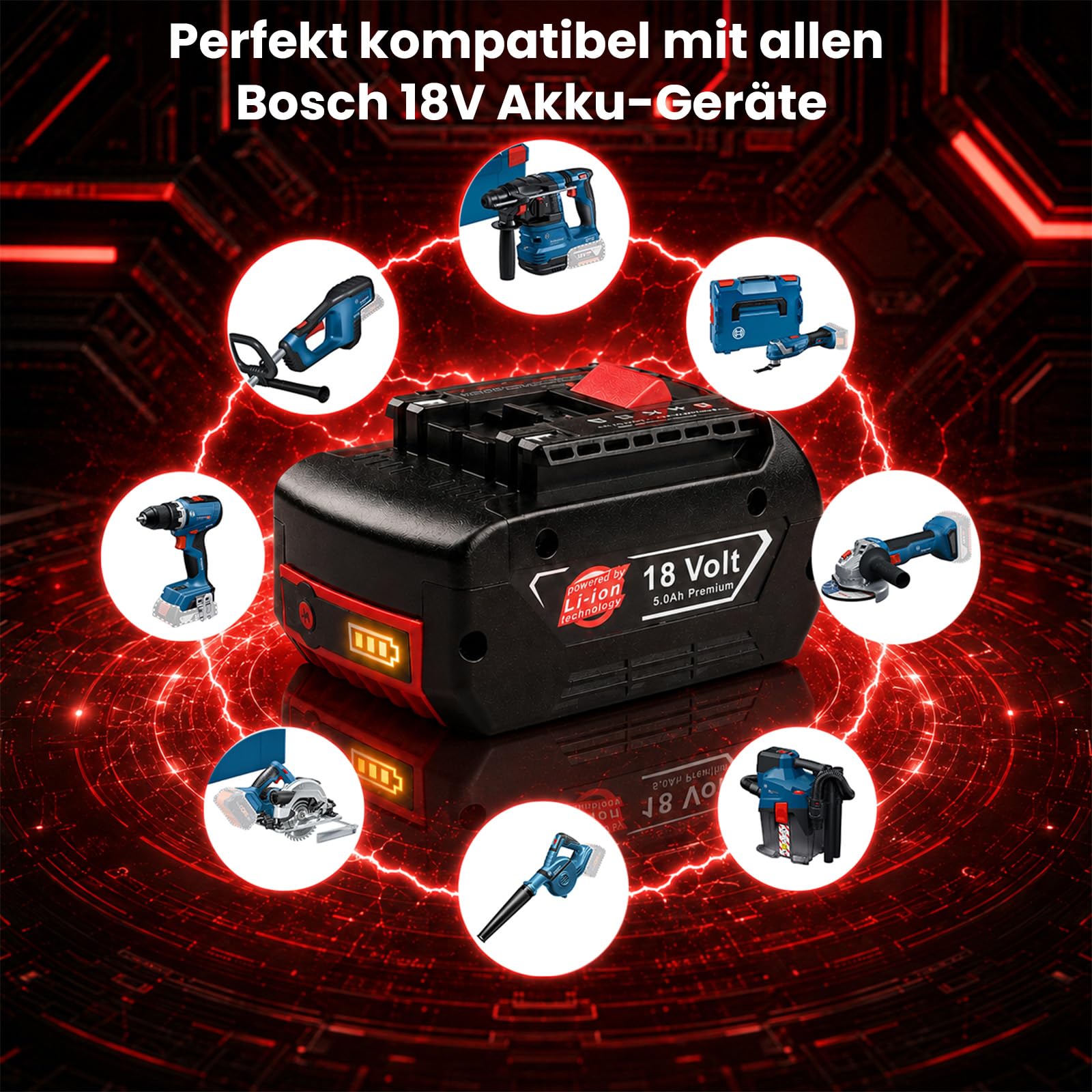 Lot de 4 batteries de rechange Li-ion 18 V 5000 mAh pour batterie Bosch