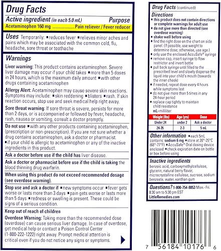 Miniatura 7 de Little Remedies Medicina para bebés, fiebre infantil y alivio del dolor con acetaminofeno, sabor a bayas, 2 onzas líquidas