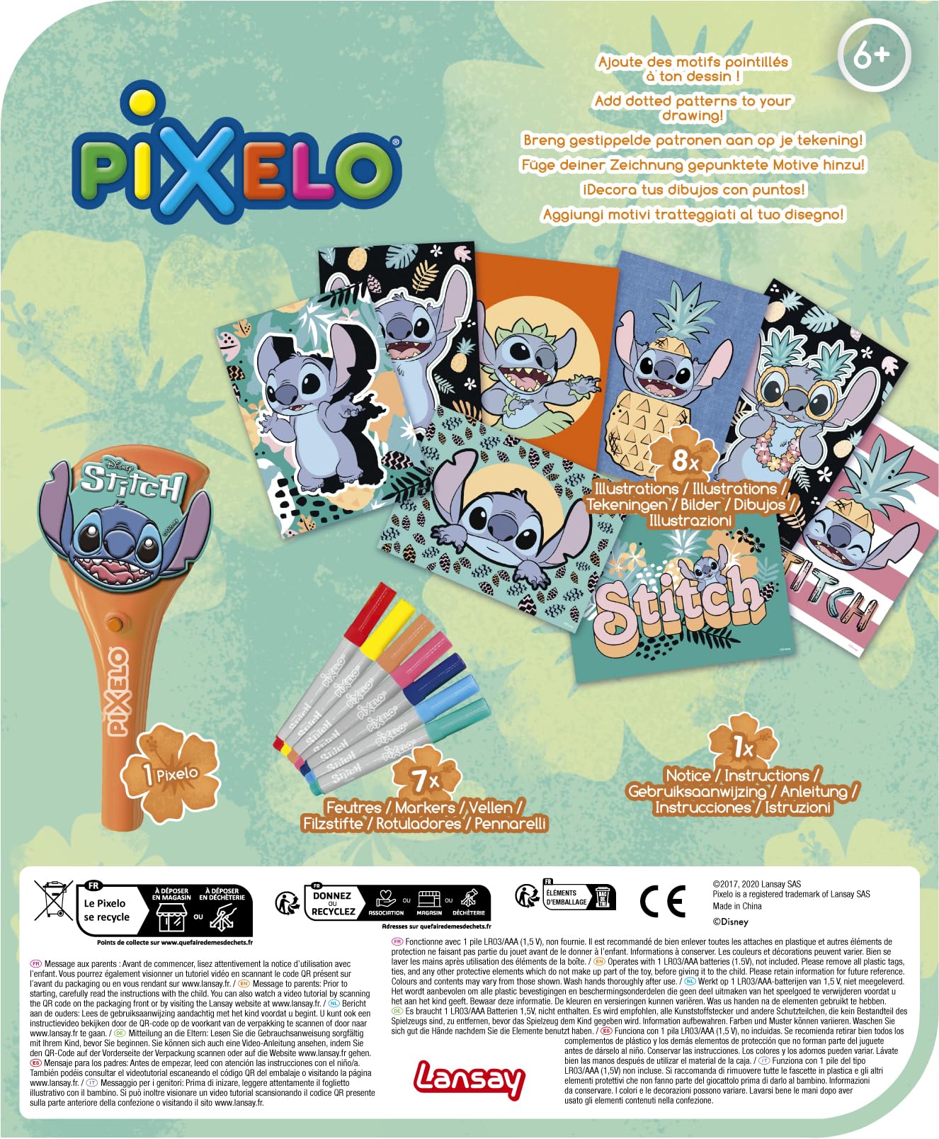 PIXELO - Zestaw Disneya: Stitch - Tworzy piękne kolorowe rysunki w kilka chwil - kreatywna i zabawna aktywność dla dzieci - Kreatywny wypoczynek - Rozwija wyobraźnię - 6+