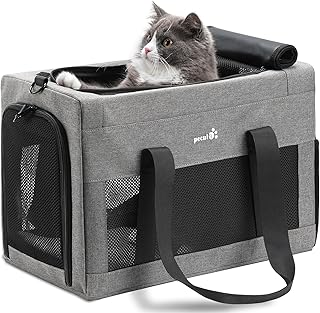 Airline Approved Cat Carrier, Pet Carrier Soft-Sided, Portable Dog Carrier with Stable Structure, TSA Approved Pet Carrier for Pets Less Than 12lbs, Cat Carrier Bag Suitable for Travel, Gray