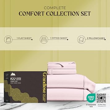 Mayfair Linen 100% Pure Egyptian Cotton Sheet Queen Size - Luxury 1000 Series Grandiose Collection Queen Size Sheets (4 PC, Blush), 16 Deep Pocket Sateen Weave Soft Cooling Hotel Bed Sheets Set
