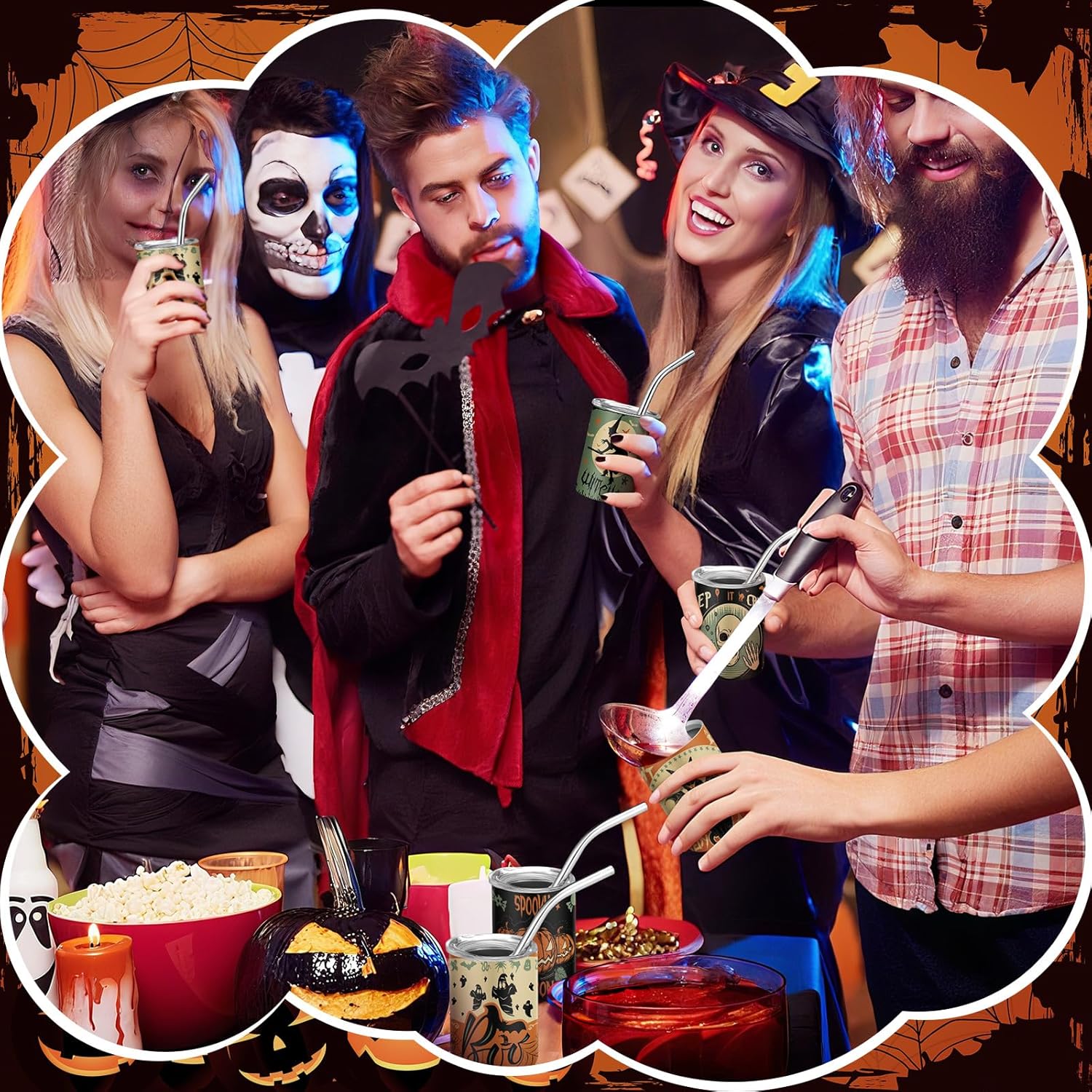 Roshtia 6 Pcs 3 oz Halloween Mini Tumblers Shot Glass with Straw and Lid Spooky Halloween Stainless Steel Tumblers Double Wall Vacuum Insulated Cups for Coffee Cocktail Hot Cocoa Bar Party Favor Gift - Image 6