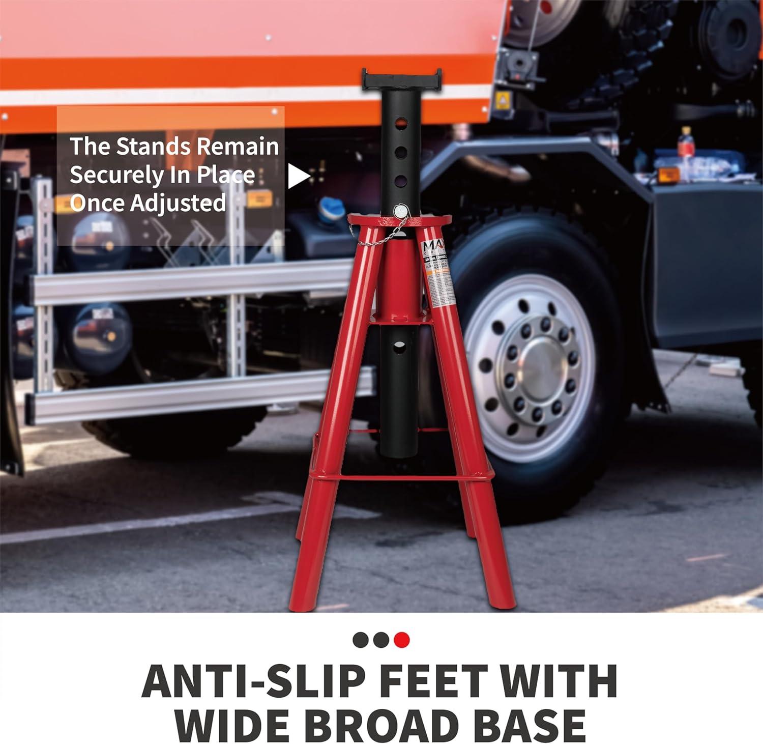 10 Ton (20,000 lbs) Capacity Heavy-Duty Medium Profile Pin Type Adjustable Jack Stand for Trucks & Equipment, 1 Pair