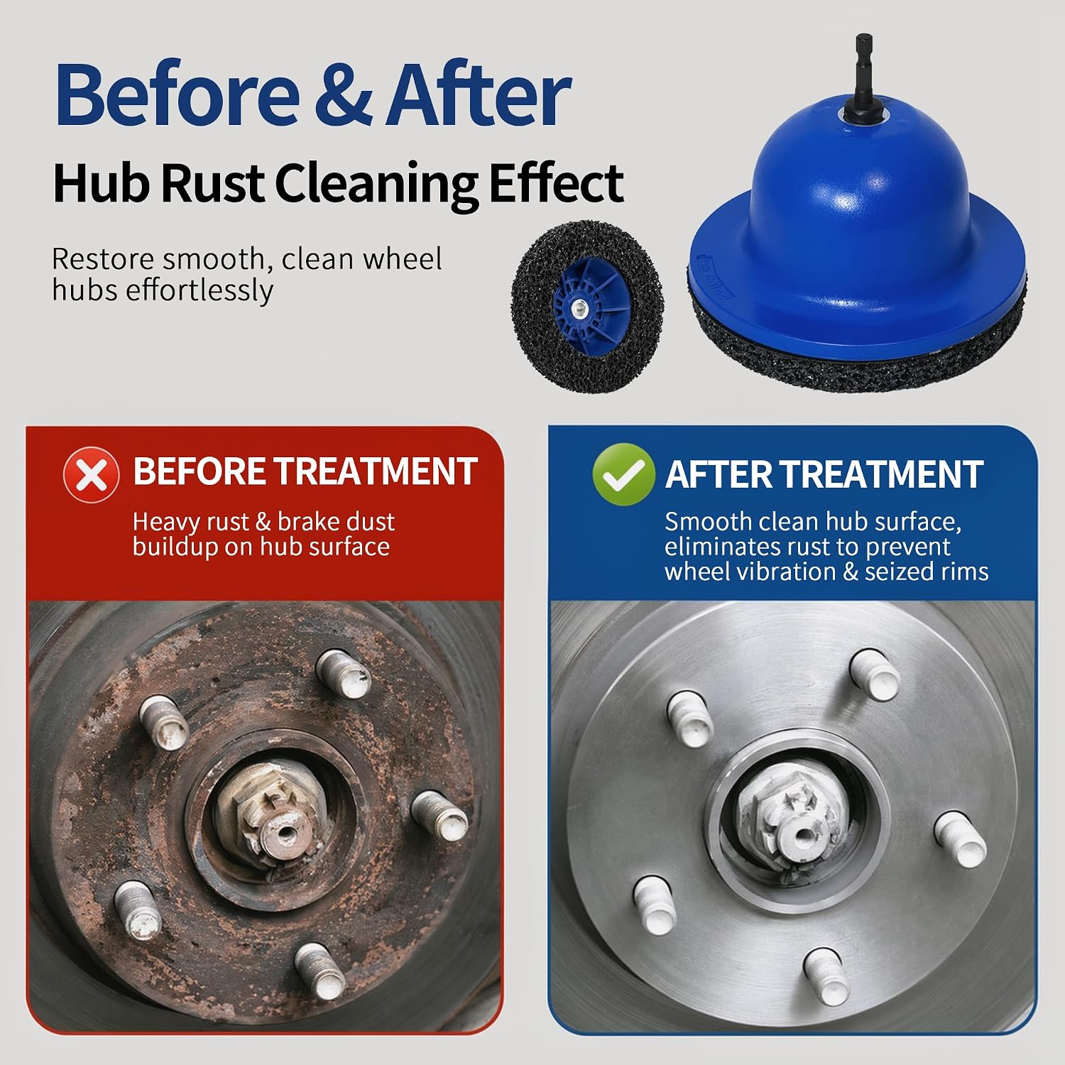 1/2 Inch Drive Wheel Hub Resurfacing Cleaning Kit, 3PCS Hub Rust Removal Tool with Abrasive Pads & Adapter, Automotive Brake Rotor Stud Cleaner for Car Truck SUV DIY Mechanics