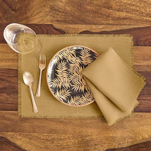 Miniatura 2 de Solino Home Juego de 4 manteles individuales de lino de 14 x 19 pulgadas color camello 100 lino puro lavables a máquina para otoño Acción de Gracias