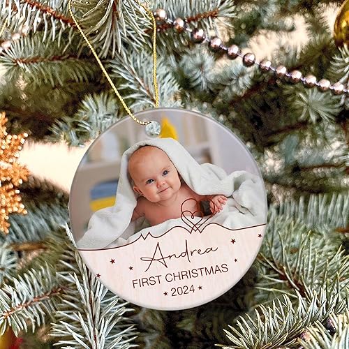 Miniatura 4 de Adorno de cerámica personalizado para la primera Navidad, regalo personalizado para bebé de parte de los padres, adorno de recuerdo de Navidad del