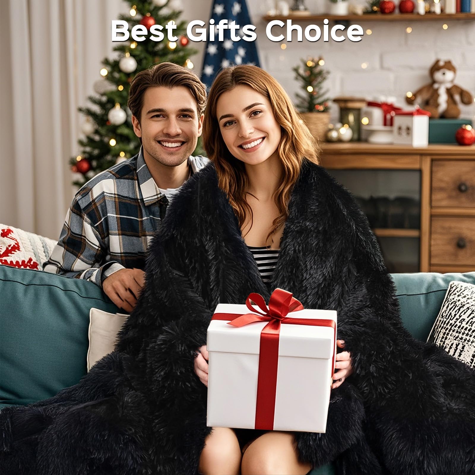 KANKAEU Coperta 160x200 cm, Coperta Pelliccia Morbida e Soffice, Plaid Decorative per Divano e Letti, Coperta Pile Calda e Accogliente, Plaid Matrimoniale, Copriletti,Nero Lucido