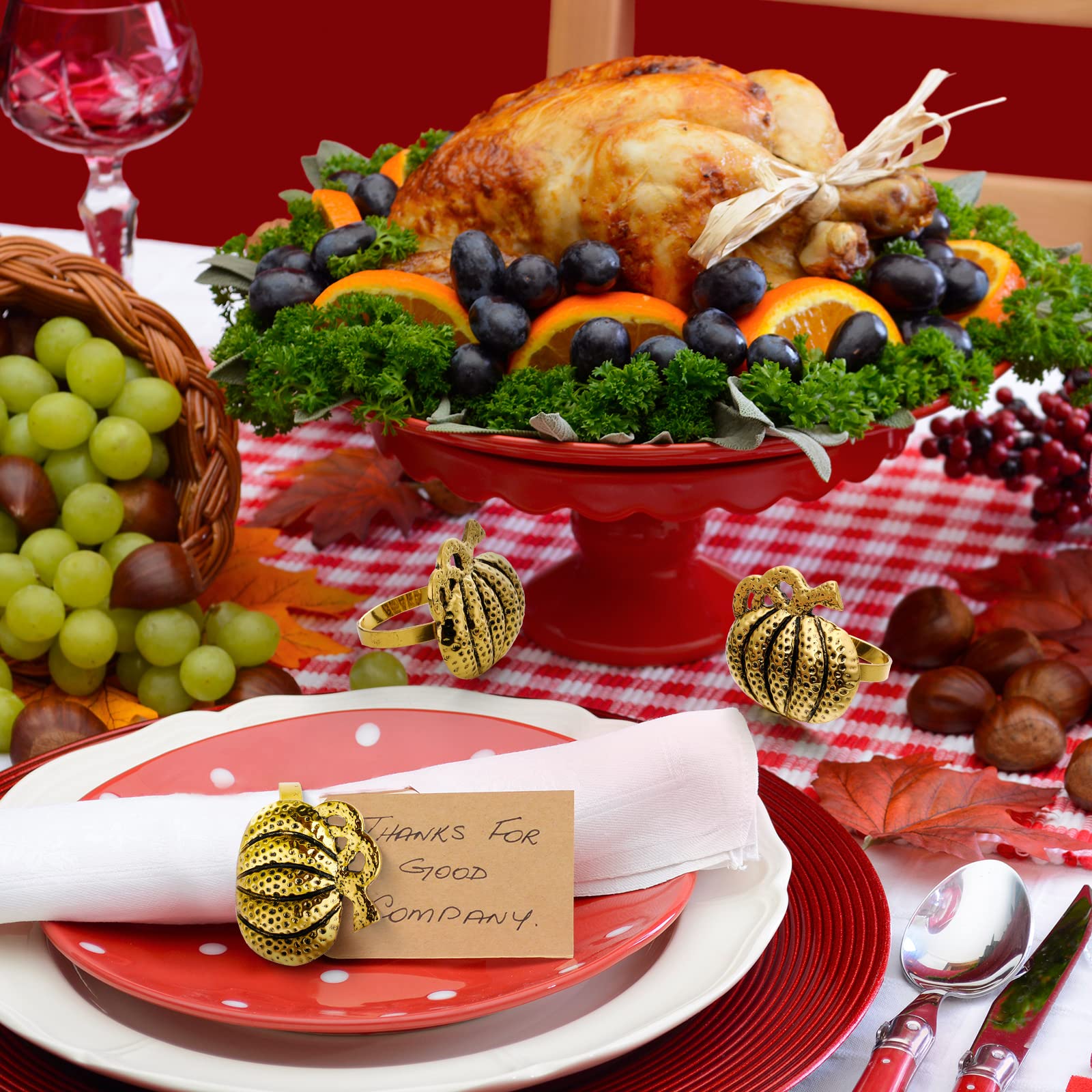 20 Stück Thanksgiving Fall Serviettenringe Rustikale Kürbis Serviettenhalter Metall Kürbis Esstische Ringe für Party Dekoration Tischdekoration Tischdekoration Familientreffen Antik Gold