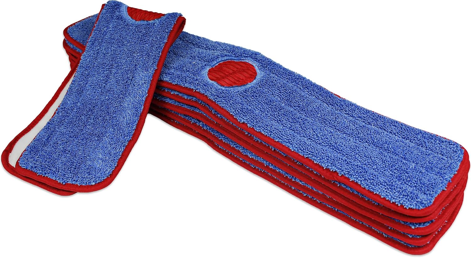 CleanAide Twist Yarn Microfiber Mop Pads with Built-in Scrubber for Spot Cleaning, Reusable Flat Mop Heads for Wet or Dry Use, Safe on Most Floors, Machine Washable, 24 Inch, 6-Pack, Red