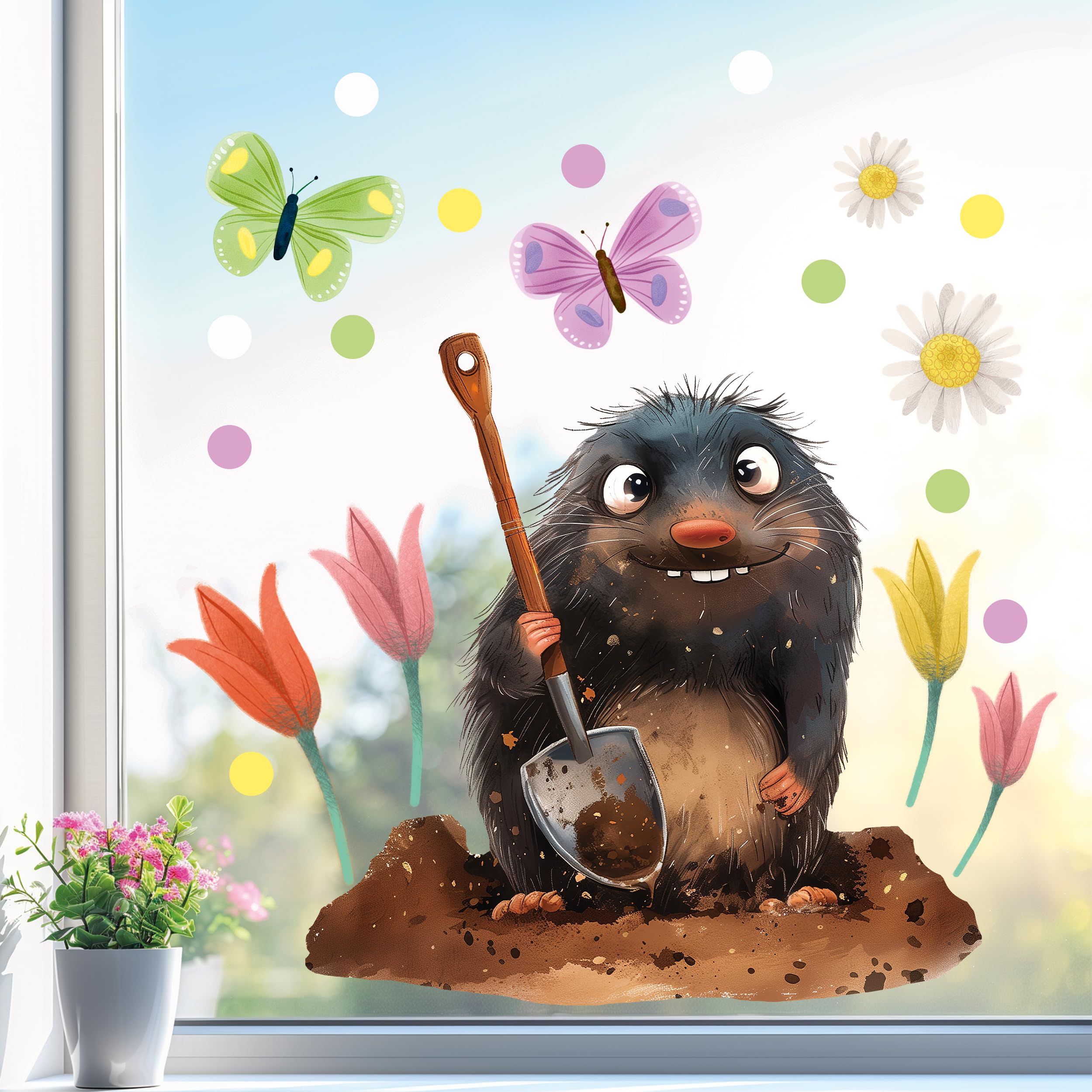 SunnywallWindow Decoration Mole Hill Flowers Window Sticker Static Self-Adhesive Double-Sided Print Sticker Reusable A4