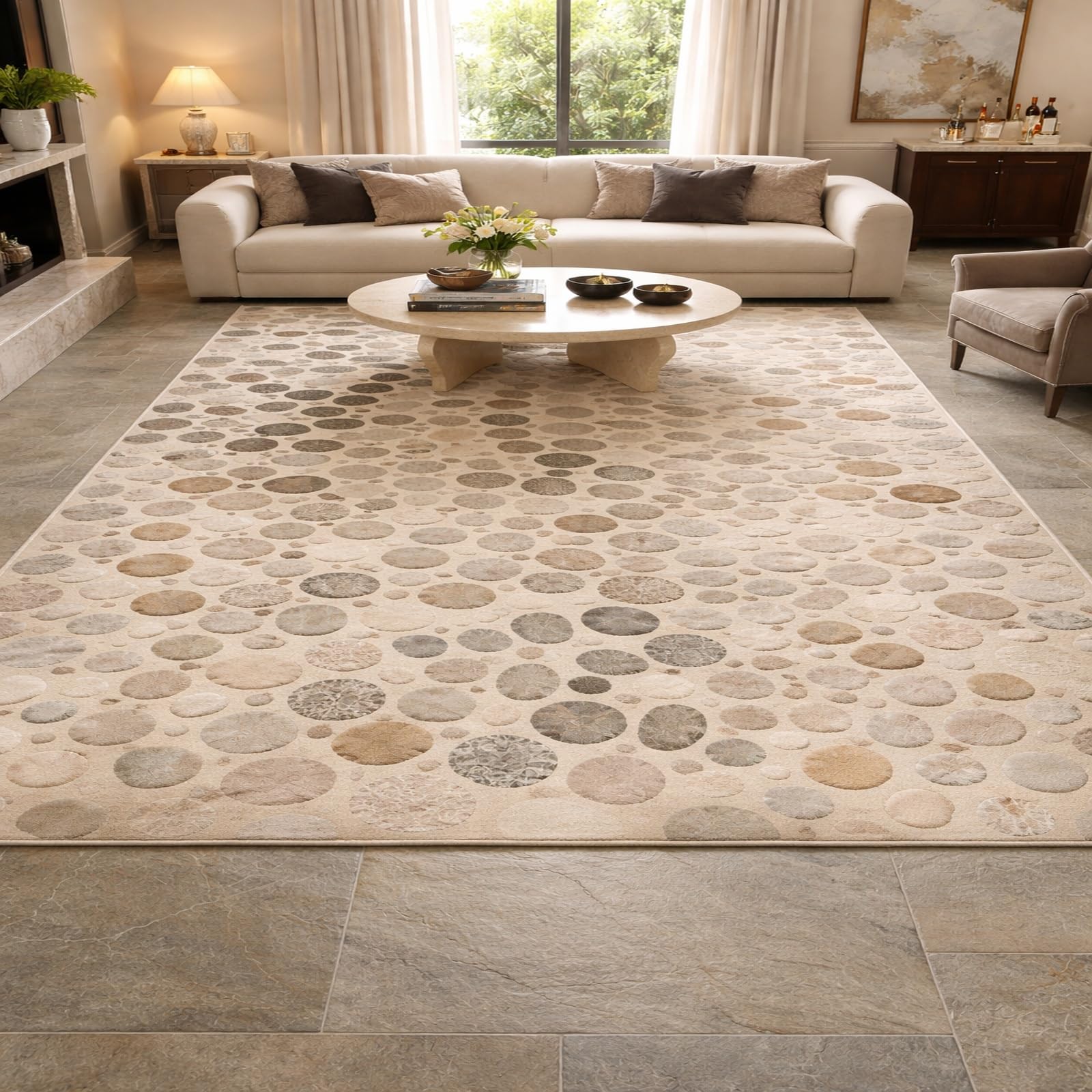 Alfombra beige 180x200 cm Rururug de pelo corto lavable para el comedor