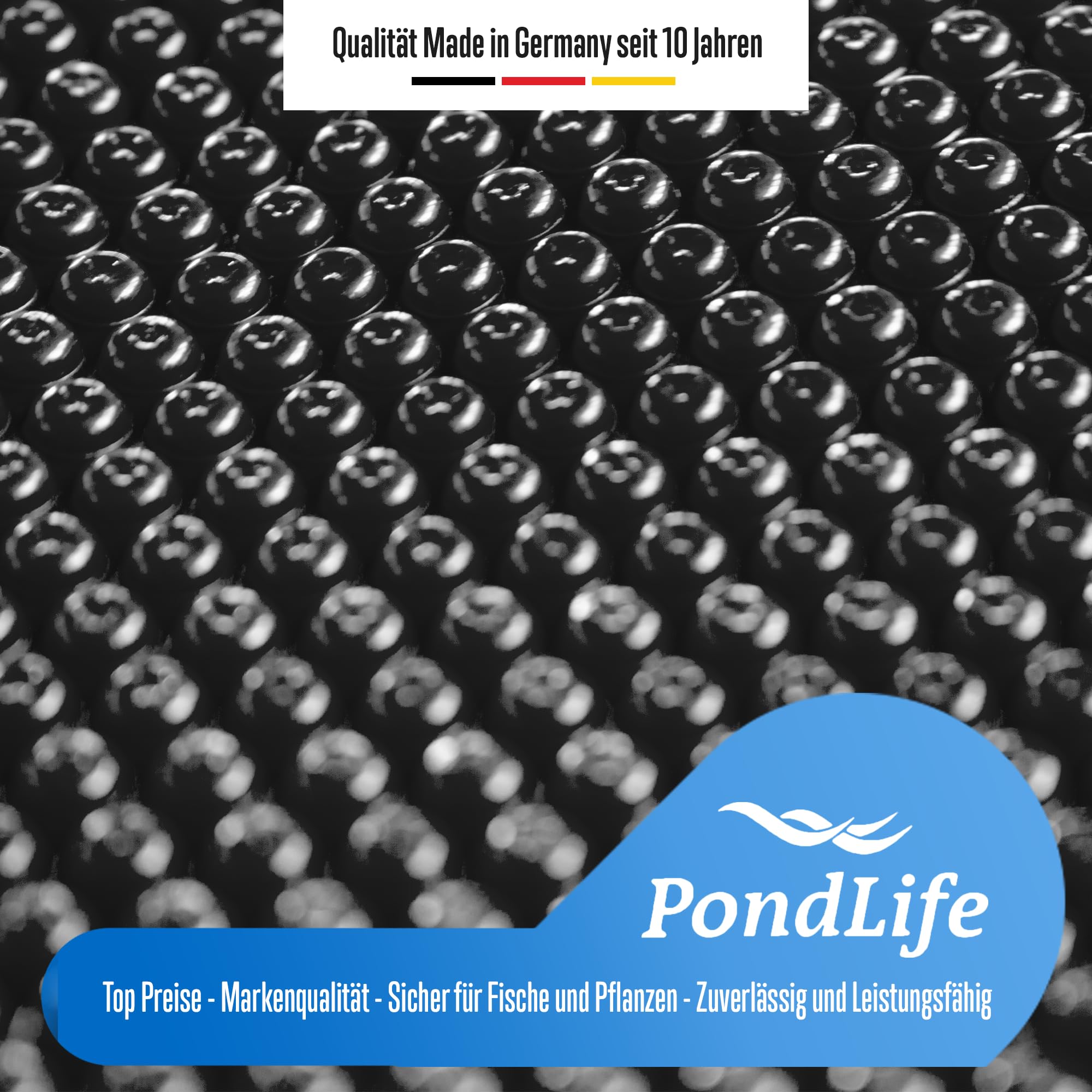Pondlife Solarfolie schwarz eckig, 400µ, 2x4m, Noppenfolie Poolabdeckung zuschneidbar, Poolheizung Wärmeplane
