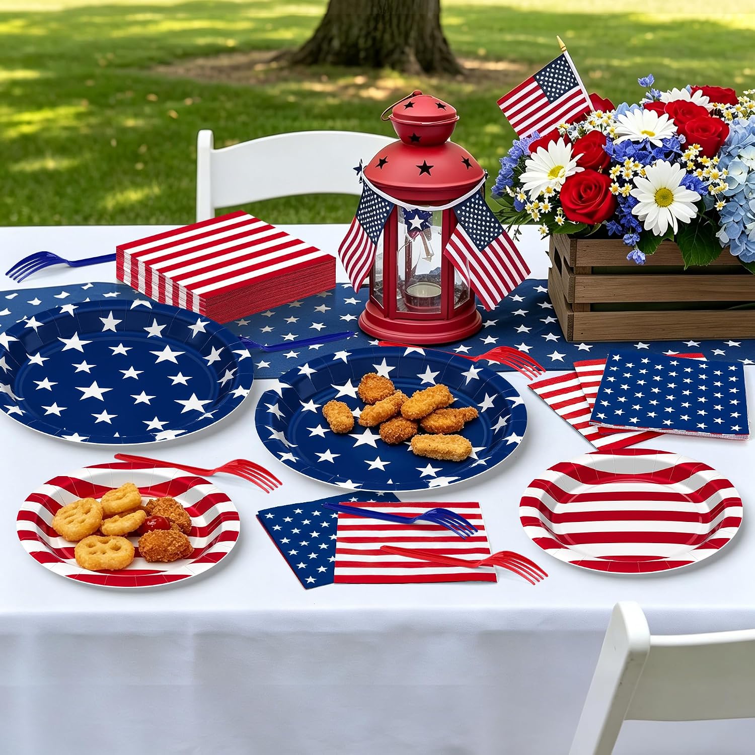 200 Pcs 4th of July Plates and Napkins Sets, Disposable American 250th Anniversary Dinnerware, Patriotic Flag Red White Blue Star and Striped Paper Products for Memorial Day Independence Day Decor