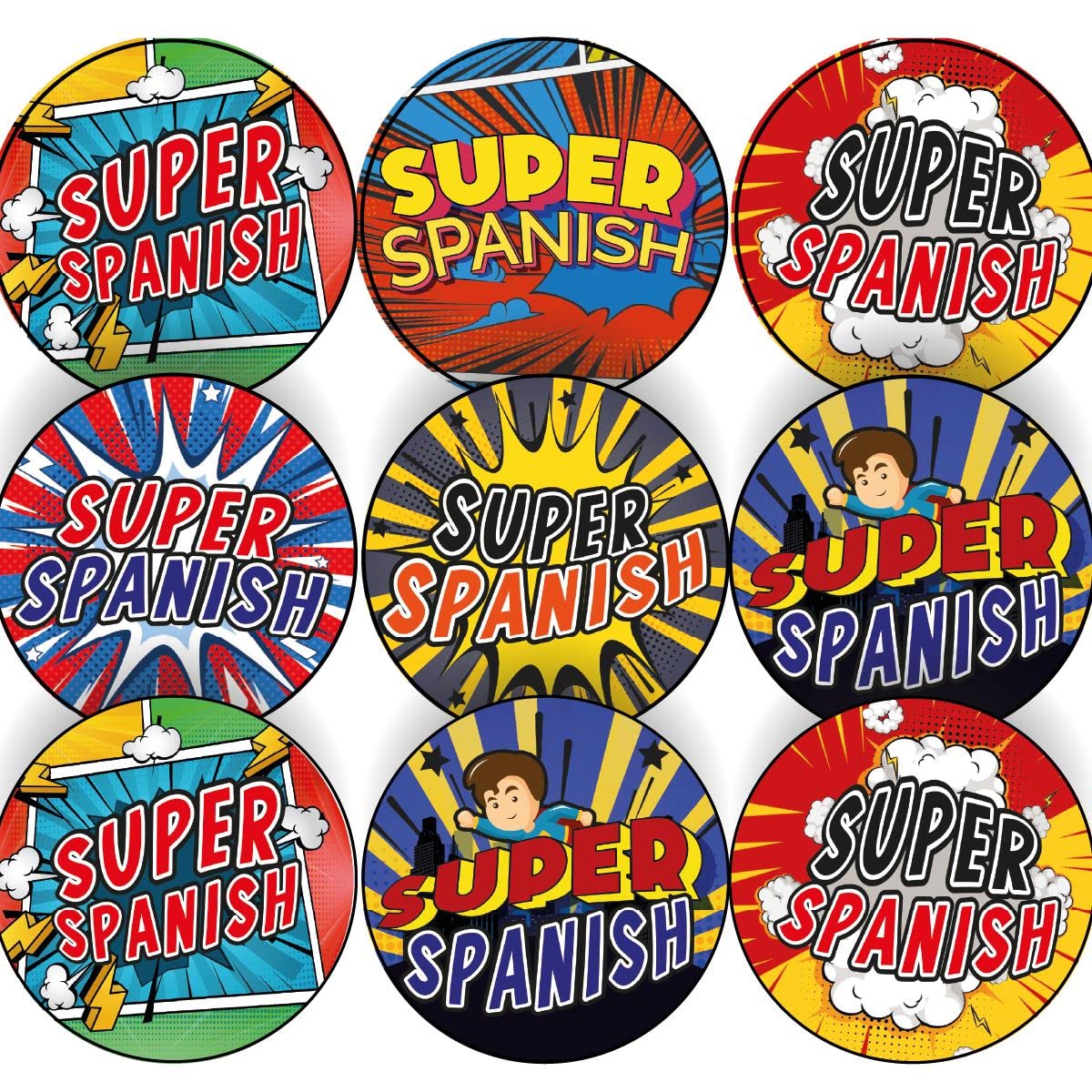 Sticker Stocker 144 Spanish Superhero Comic Stickers - 30Mm Glossy Reward Stickers