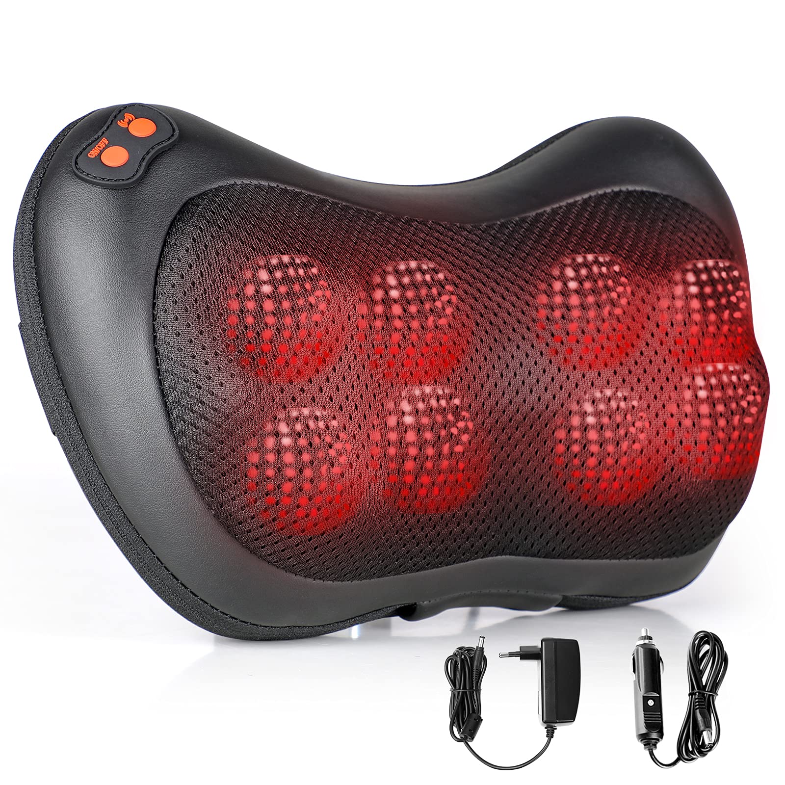 Coussin de Massage avec 8 Nœuds, Masseur Shiatsu Électrique avec Chauffage, 3 Vitesses, Minuterie 15 Min, pour Cou, Dos, Épaules, Pieds, Mollets, Jambes – À Utiliser au Bureau, à la Maison ou en Voitu