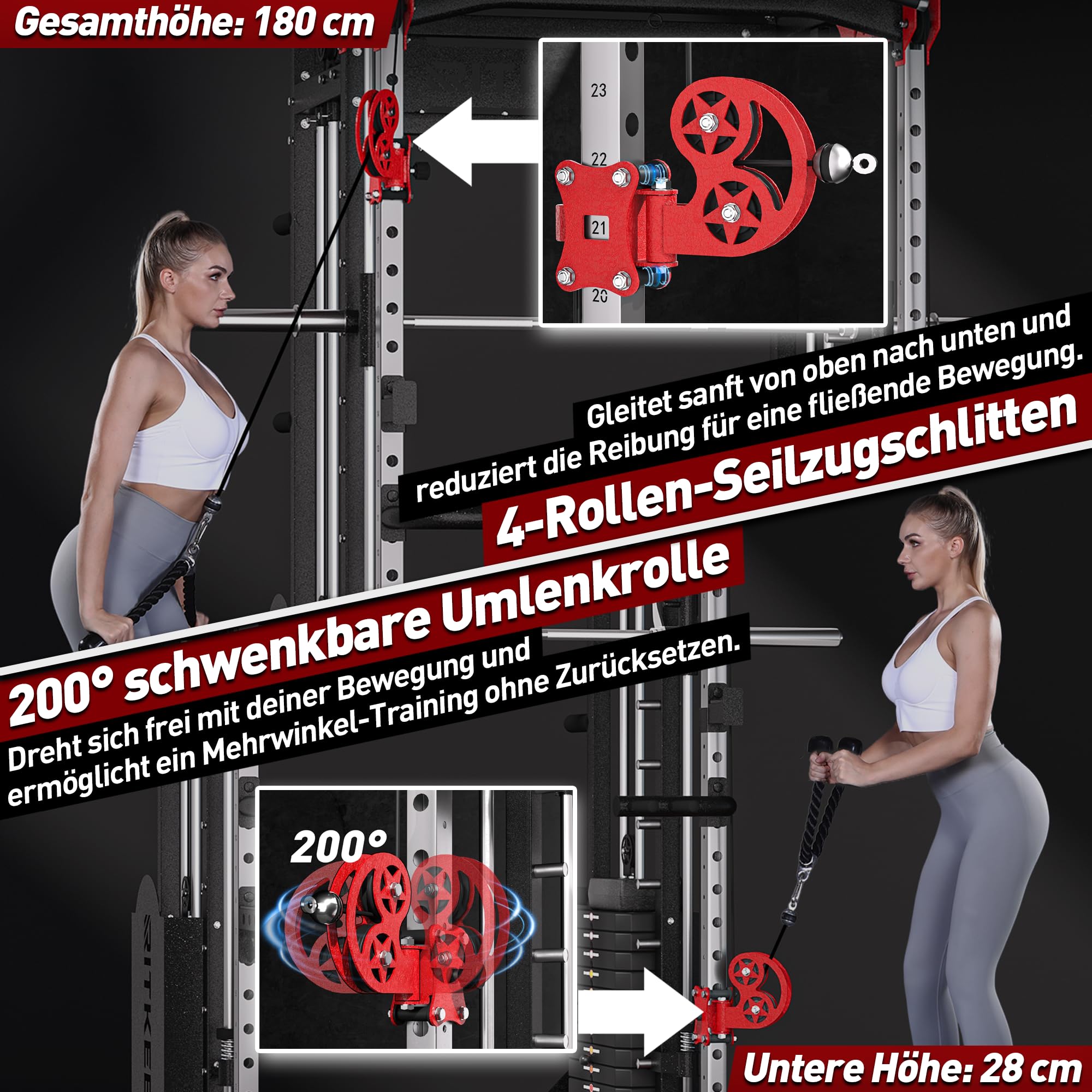 Heimtrainer Smith-Maschine mit 150 kg Gewichtsblöcken, 6-in-1 Power Rack mit Kabelzug, Klimmzug- & Dip-Station, Fitnessgerät für das Home-Gym – RitKeep PMAX-5600