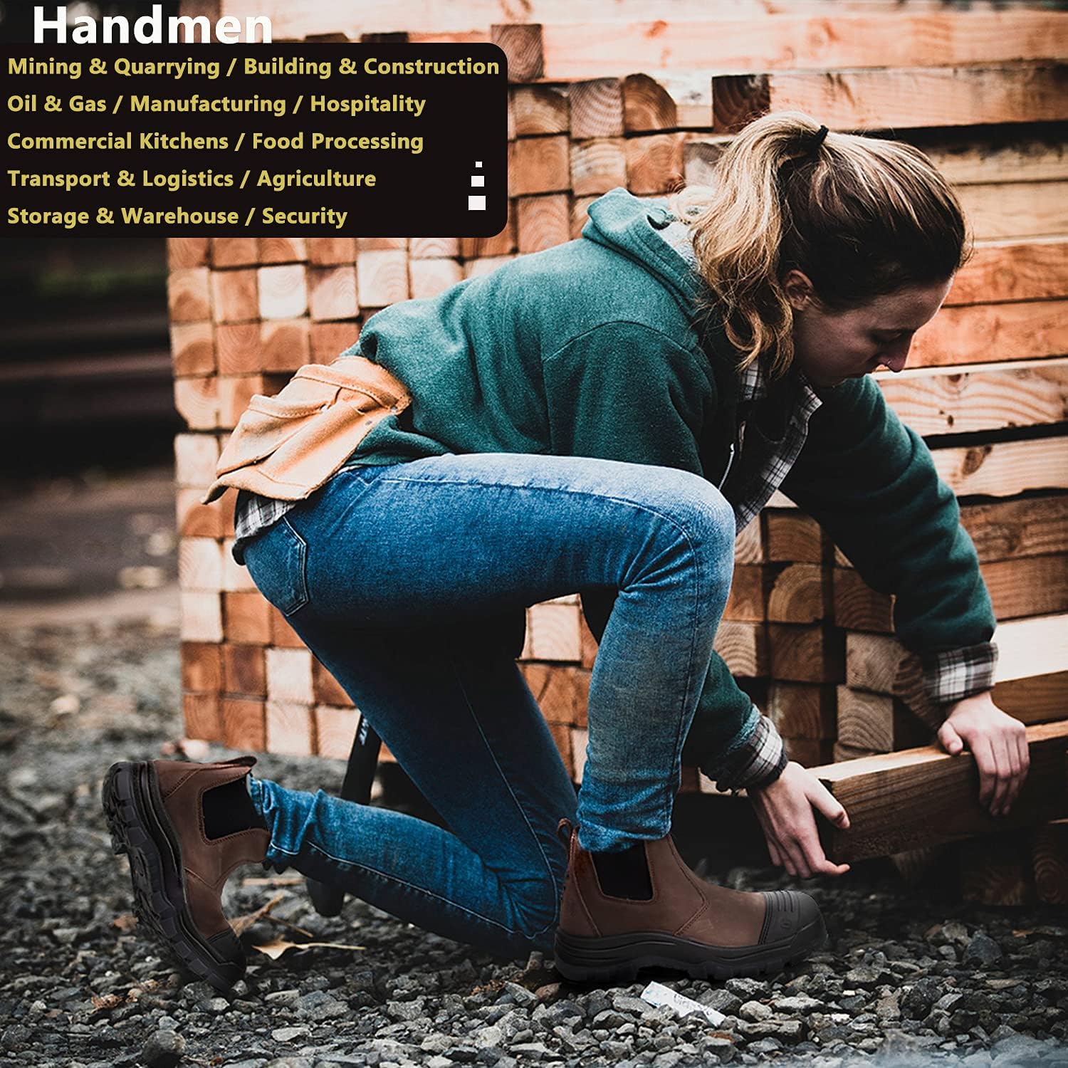 Work Boots for Men, Steel/Soft Toe Waterproof Working Boots, Slip Resistant Slip-on Safety Static Dissipative Working Shoes (Dark Brown) - Image 3